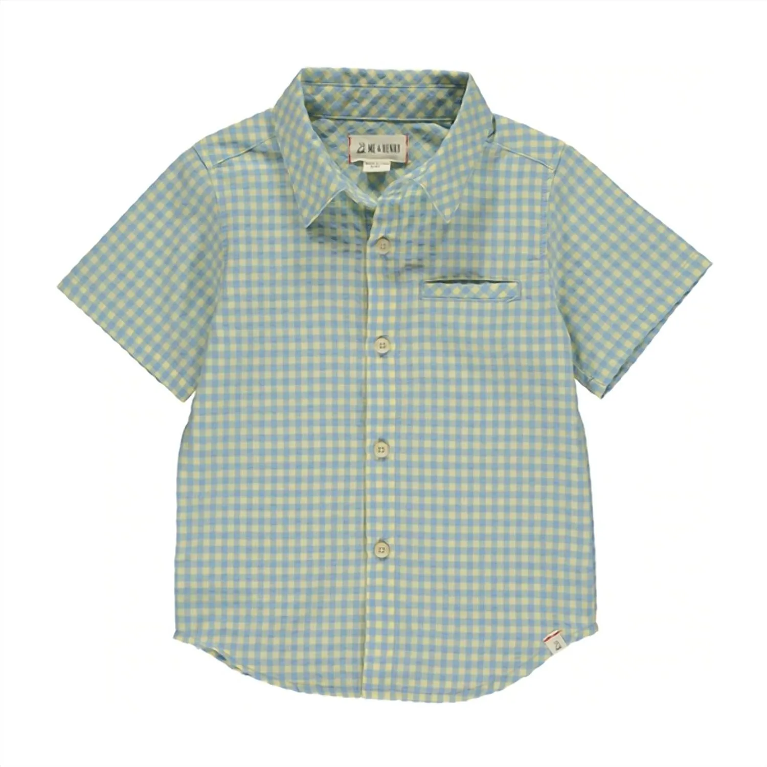 Boy's Plaid Short Sleeve Shirt In Pier Lemon & Blue