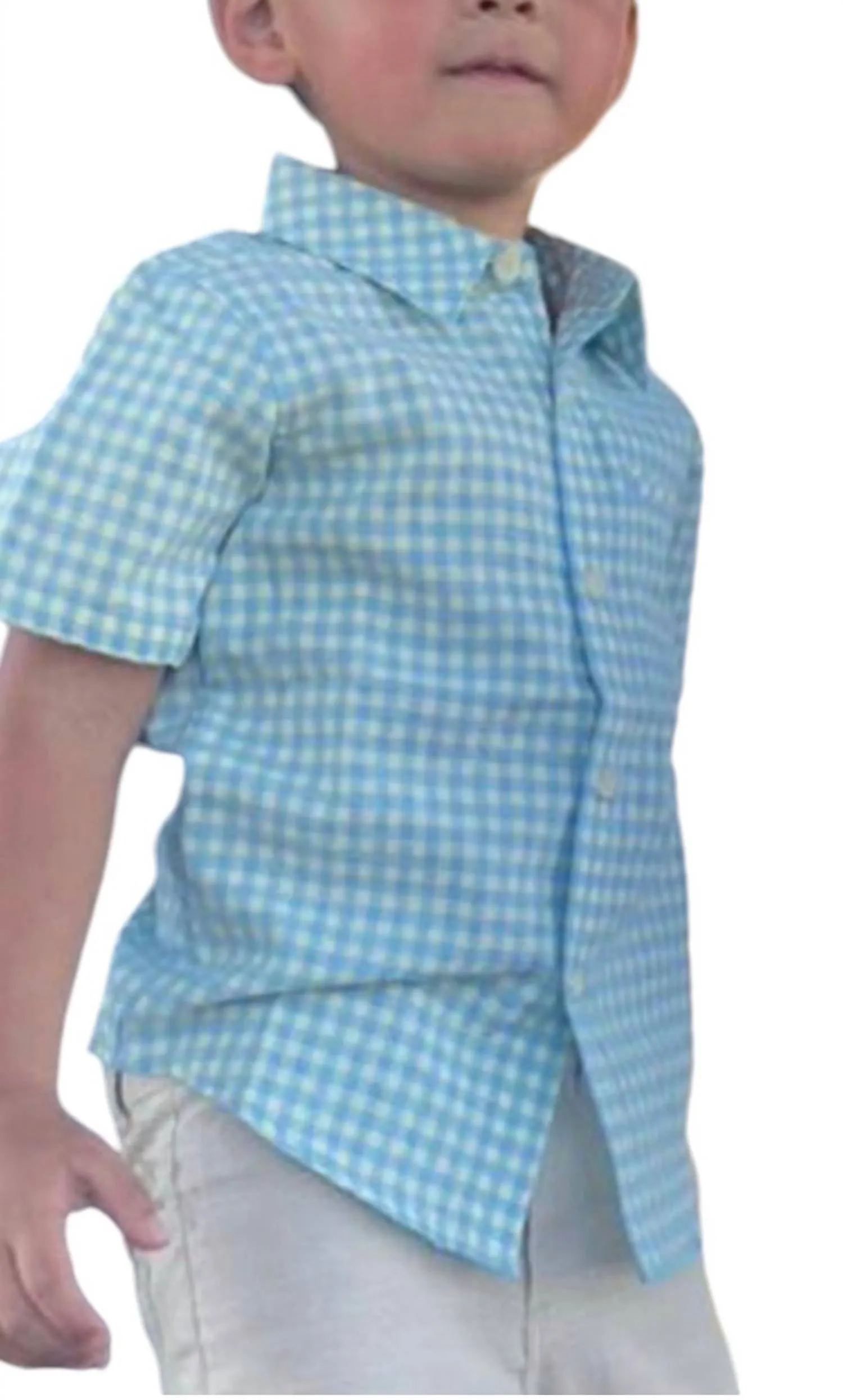Boy's Plaid Short Sleeve Shirt In Pier Lemon & Blue