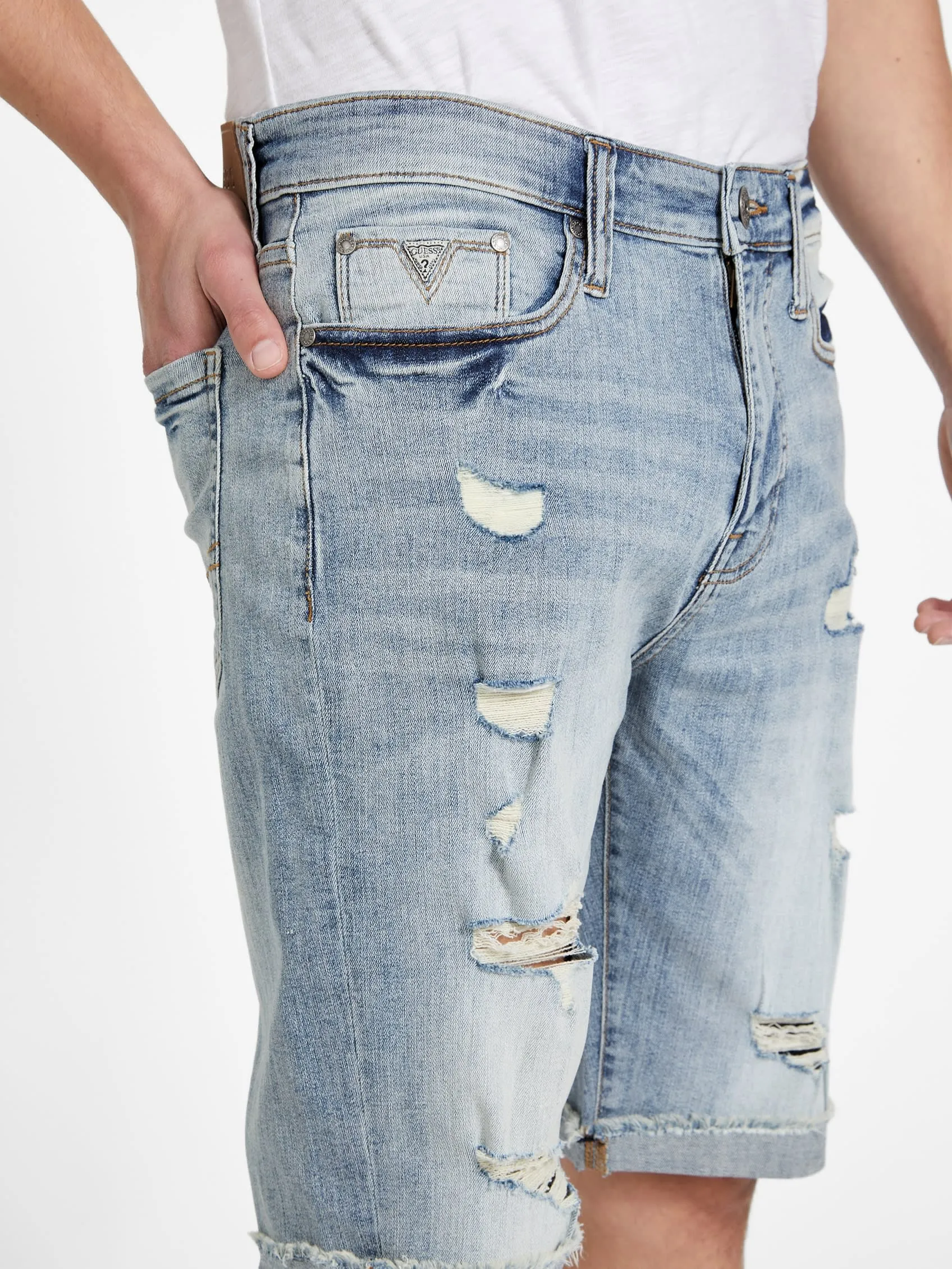 Eco Abby Distressed Straight Denim Shorts