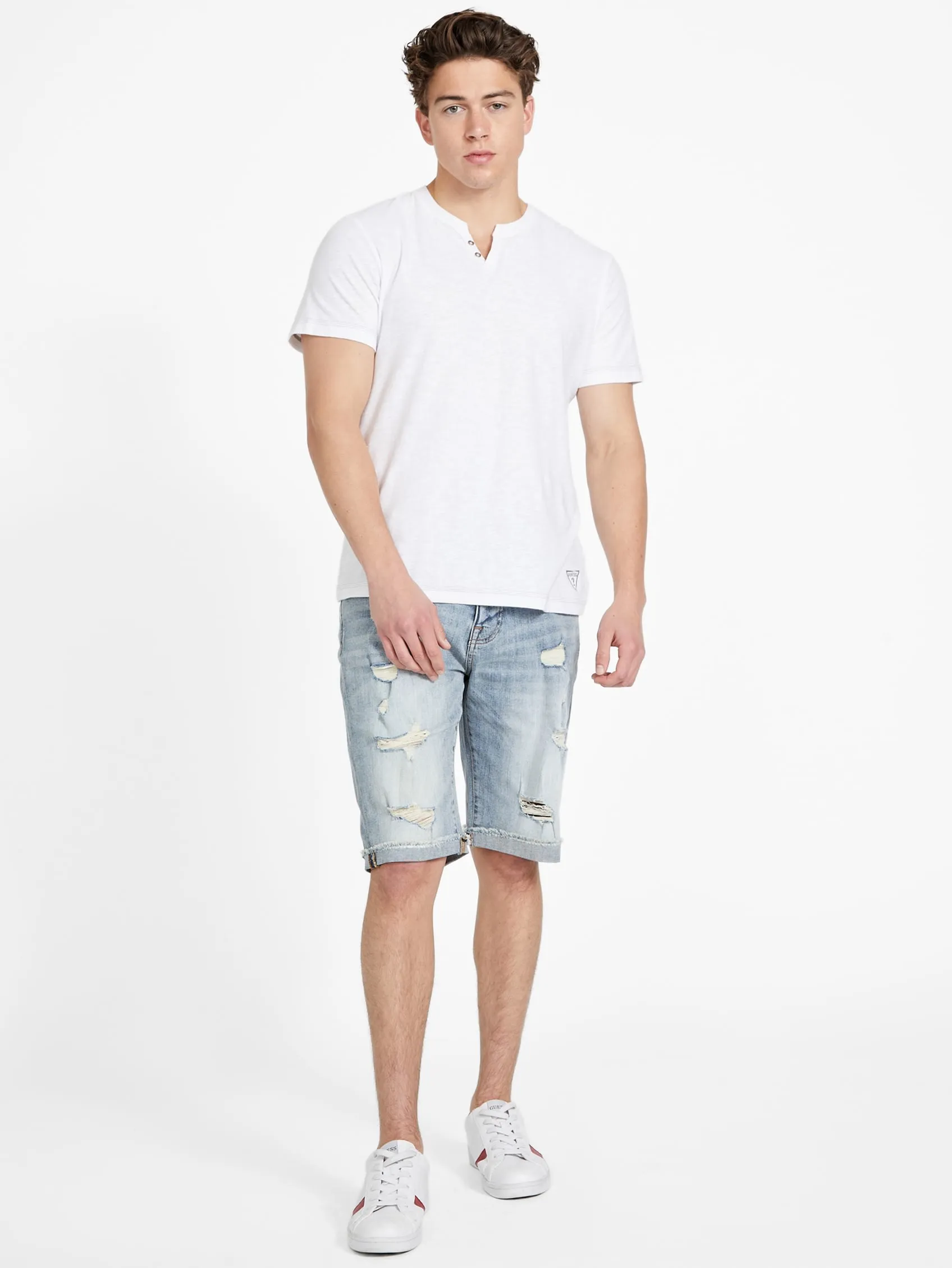 Eco Abby Distressed Straight Denim Shorts