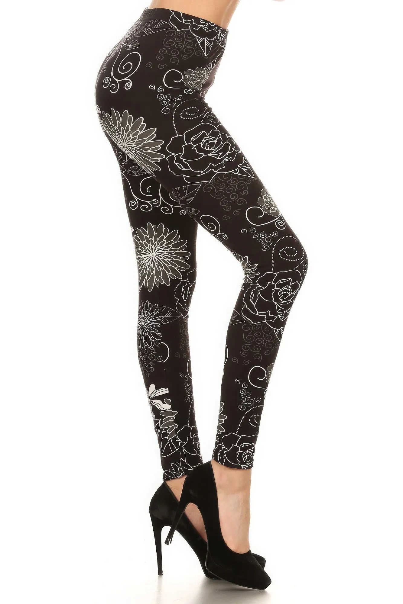 FASHNZFAB Super Soft Peach Skin Fabric, Multi-color Printed Knit Legging With Elastic High Waist Band