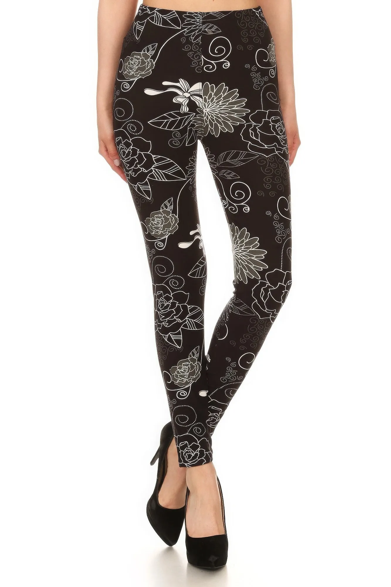 FASHNZFAB Super Soft Peach Skin Fabric, Multi-color Printed Knit Legging With Elastic High Waist Band
