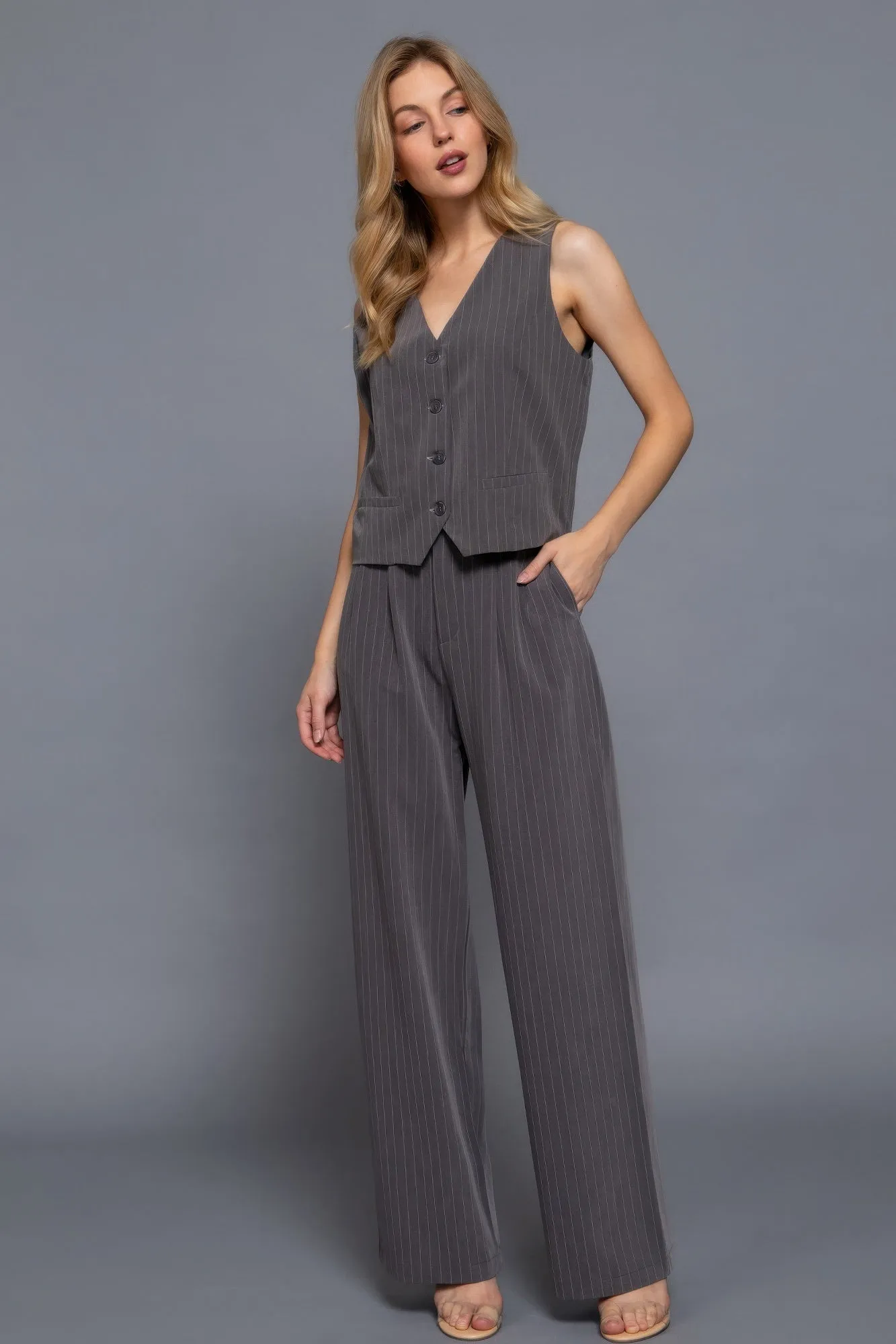 FASHNZFAB Women's Pin Stripe Woven Straight Pants