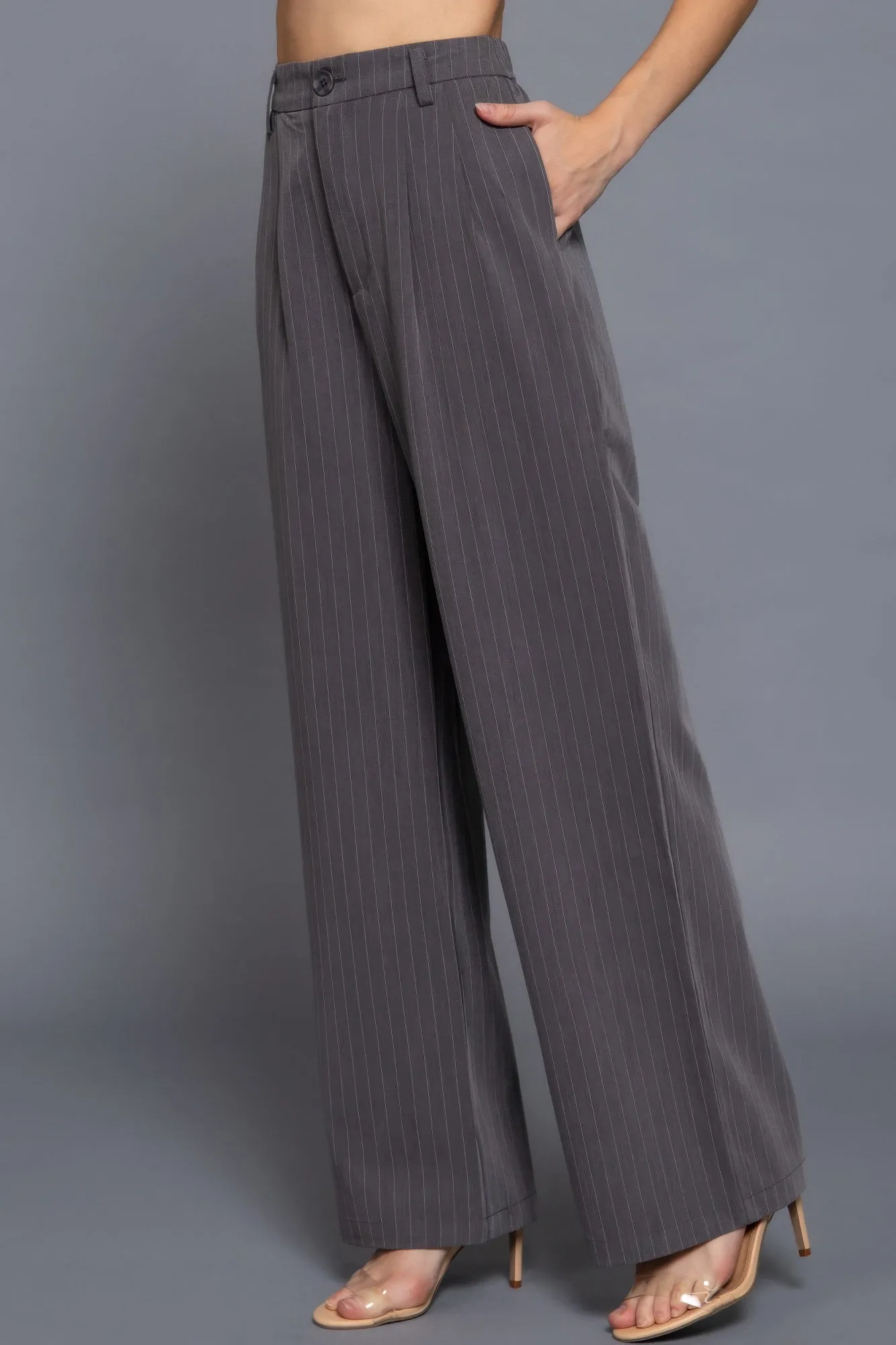 FASHNZFAB Women's Pin Stripe Woven Straight Pants