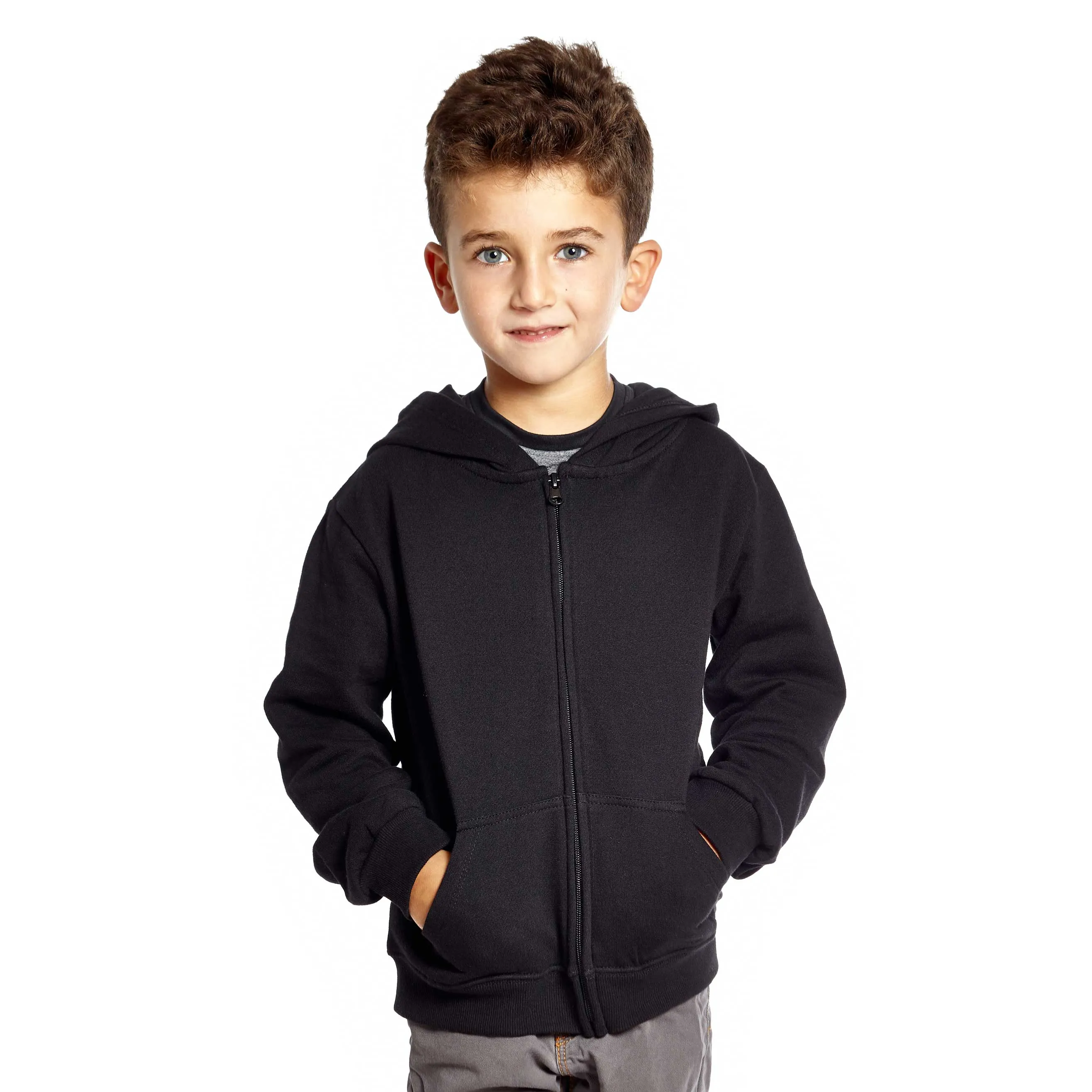 Kids Zipper Cotton Hoodie Neutral Solid Color