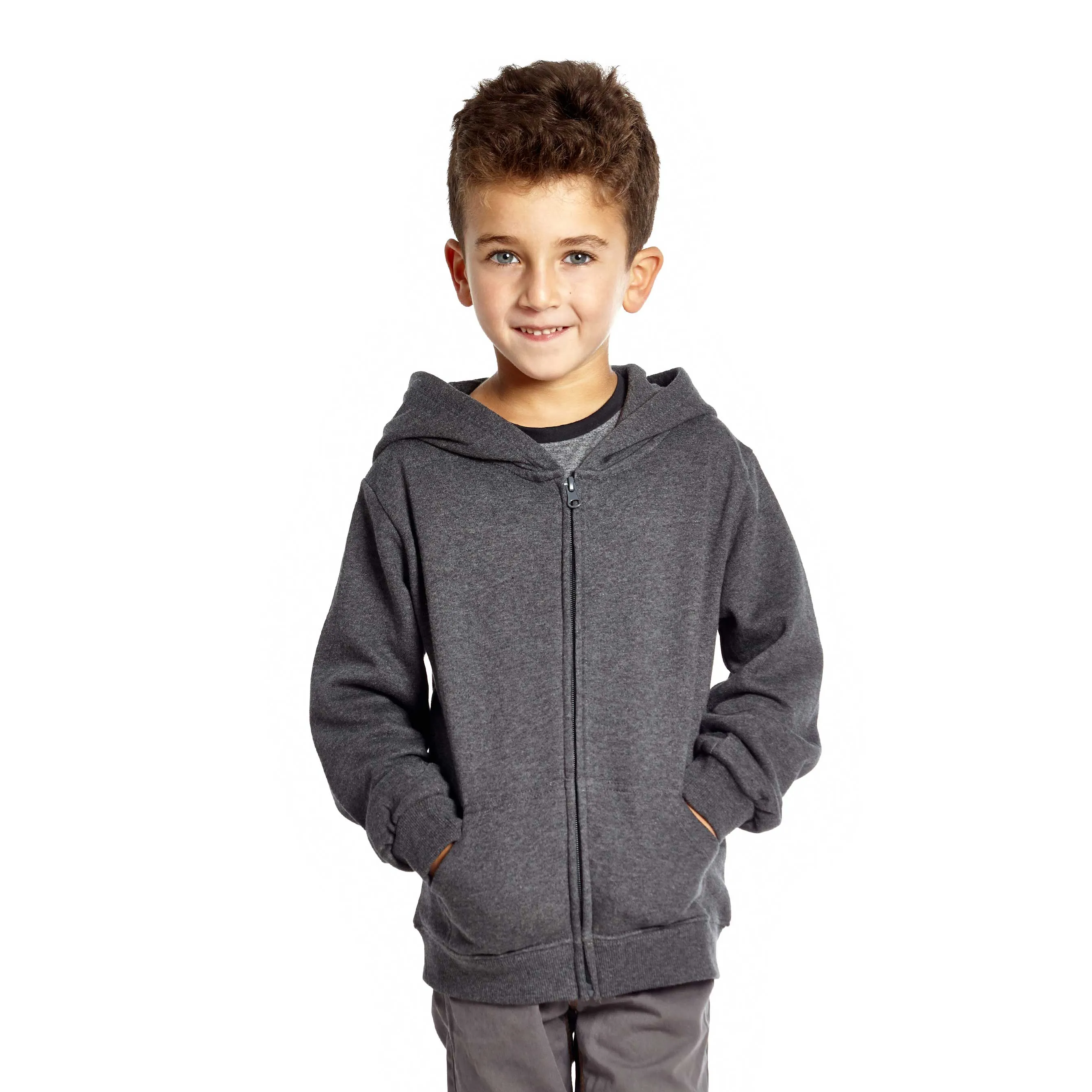 Kids Zipper Cotton Hoodie Neutral Solid Color