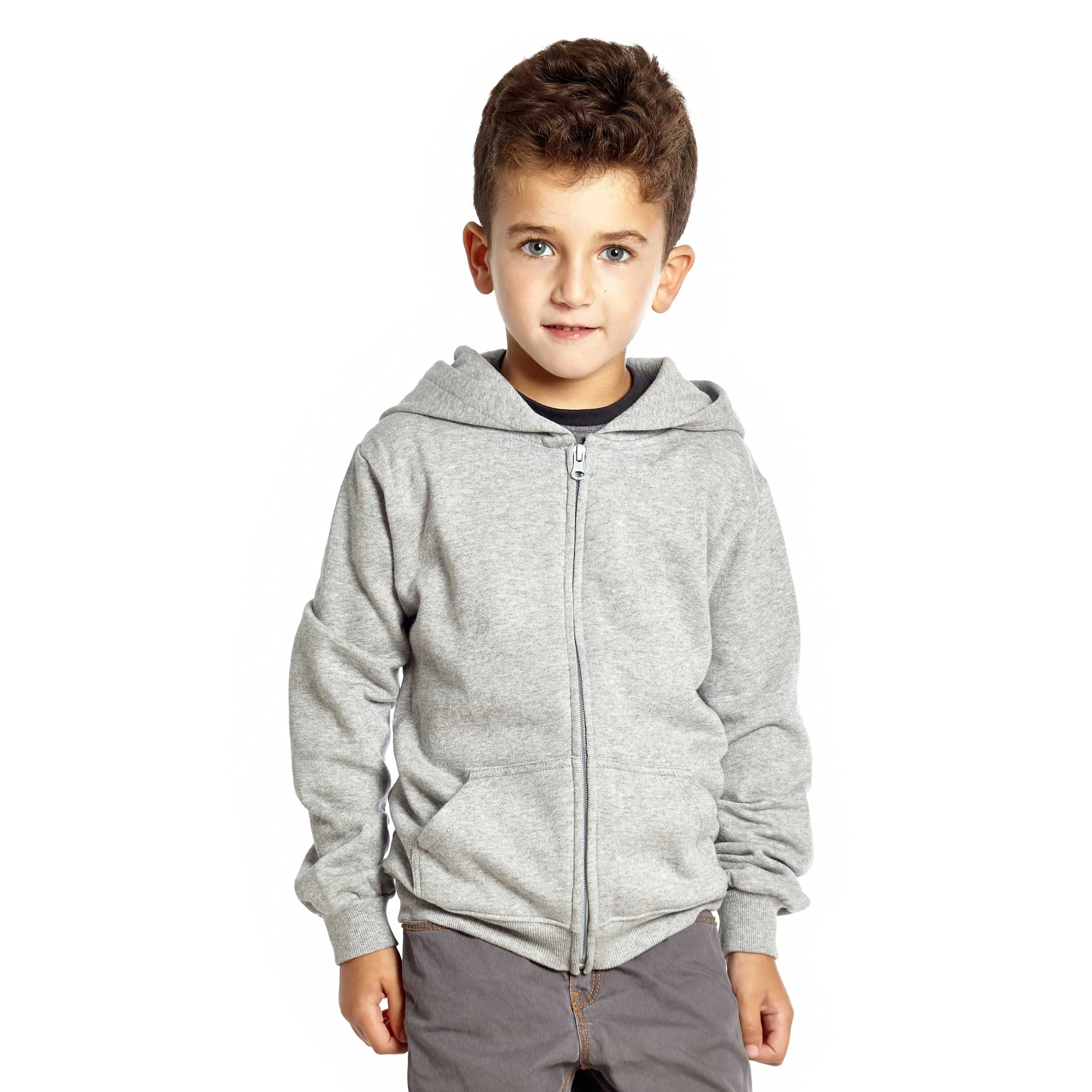 Kids Zipper Cotton Hoodie Neutral Solid Color