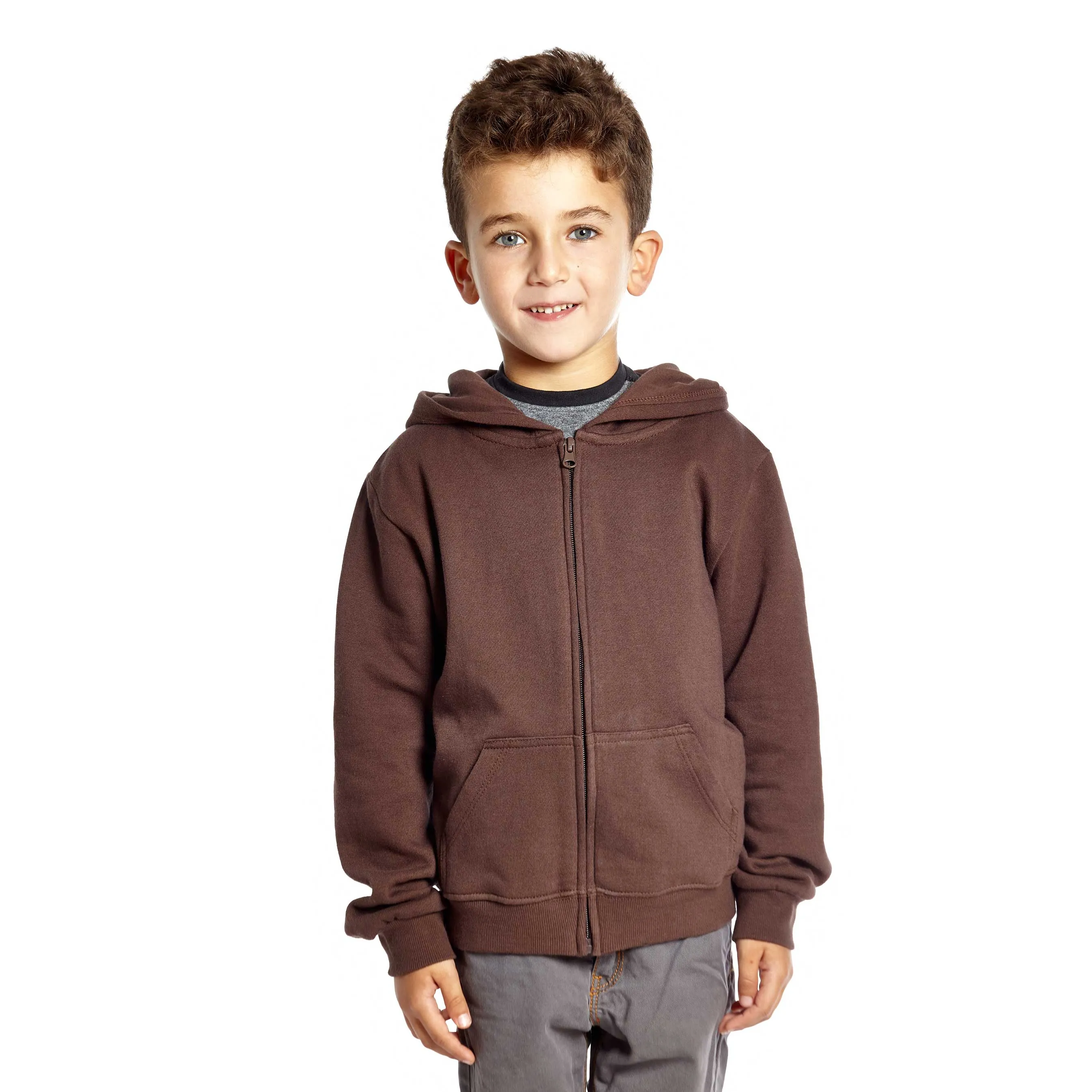 Kids Zipper Cotton Hoodie Neutral Solid Color