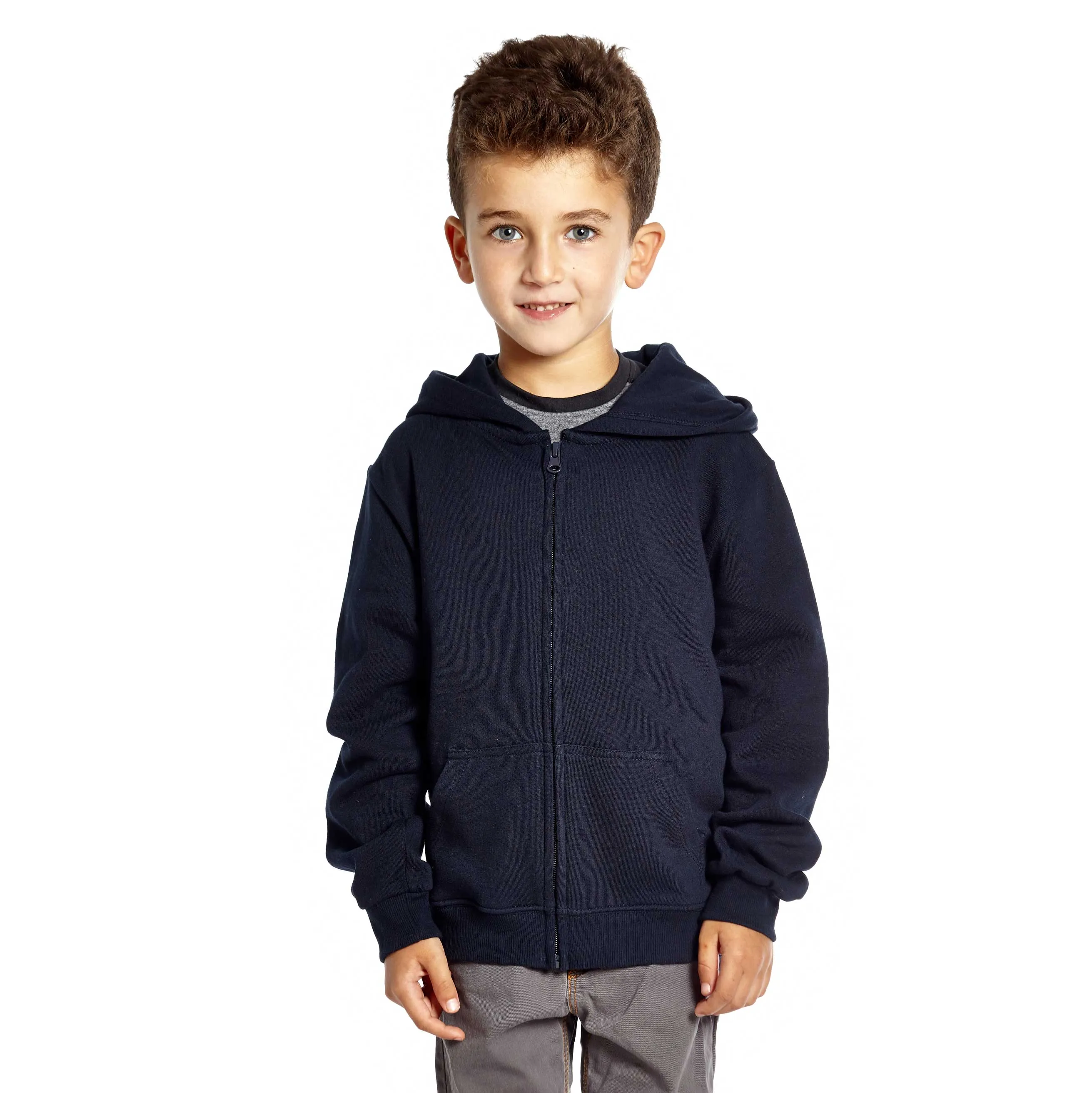 Kids Zipper Cotton Hoodie Neutral Solid Color