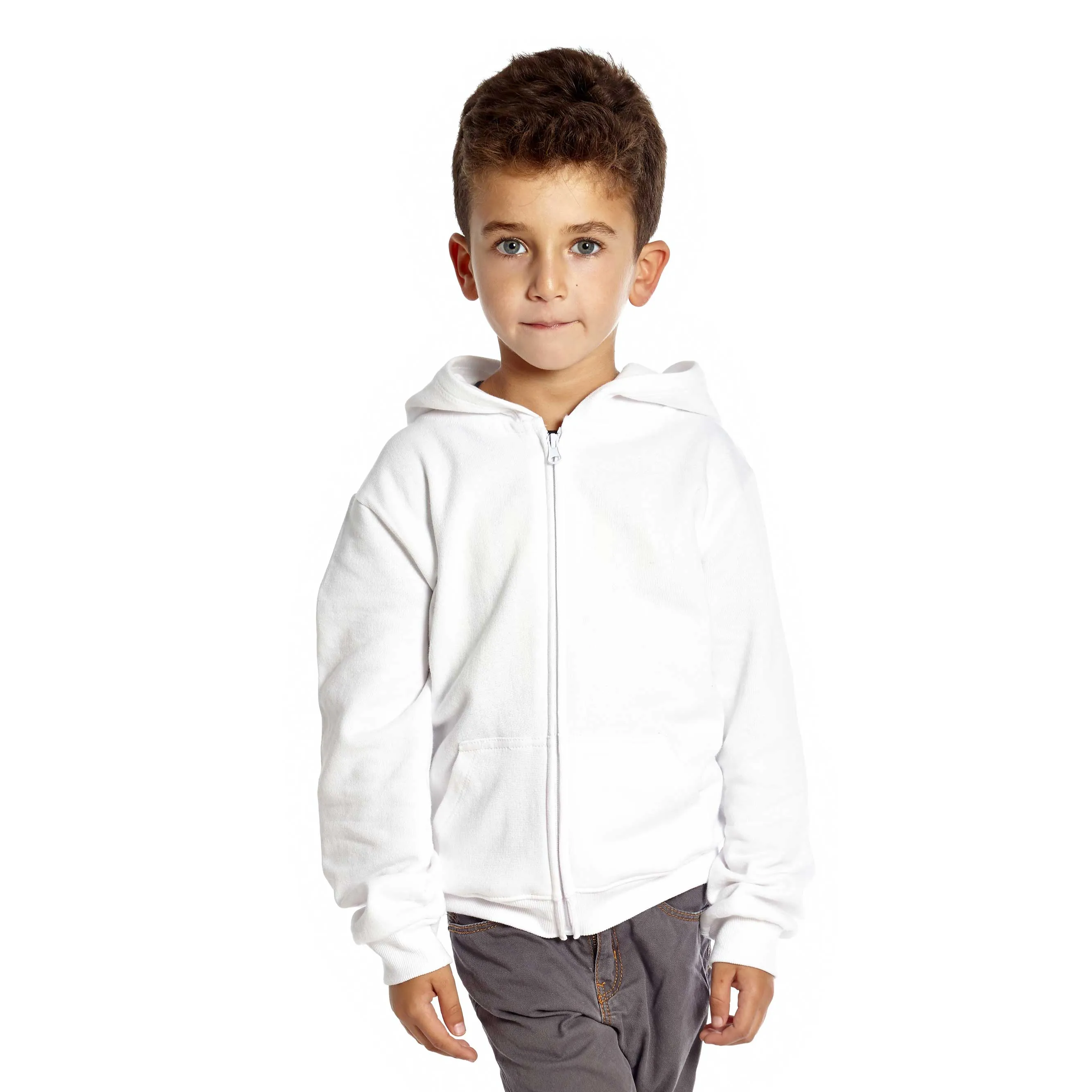 Kids Zipper Cotton Hoodie Neutral Solid Color