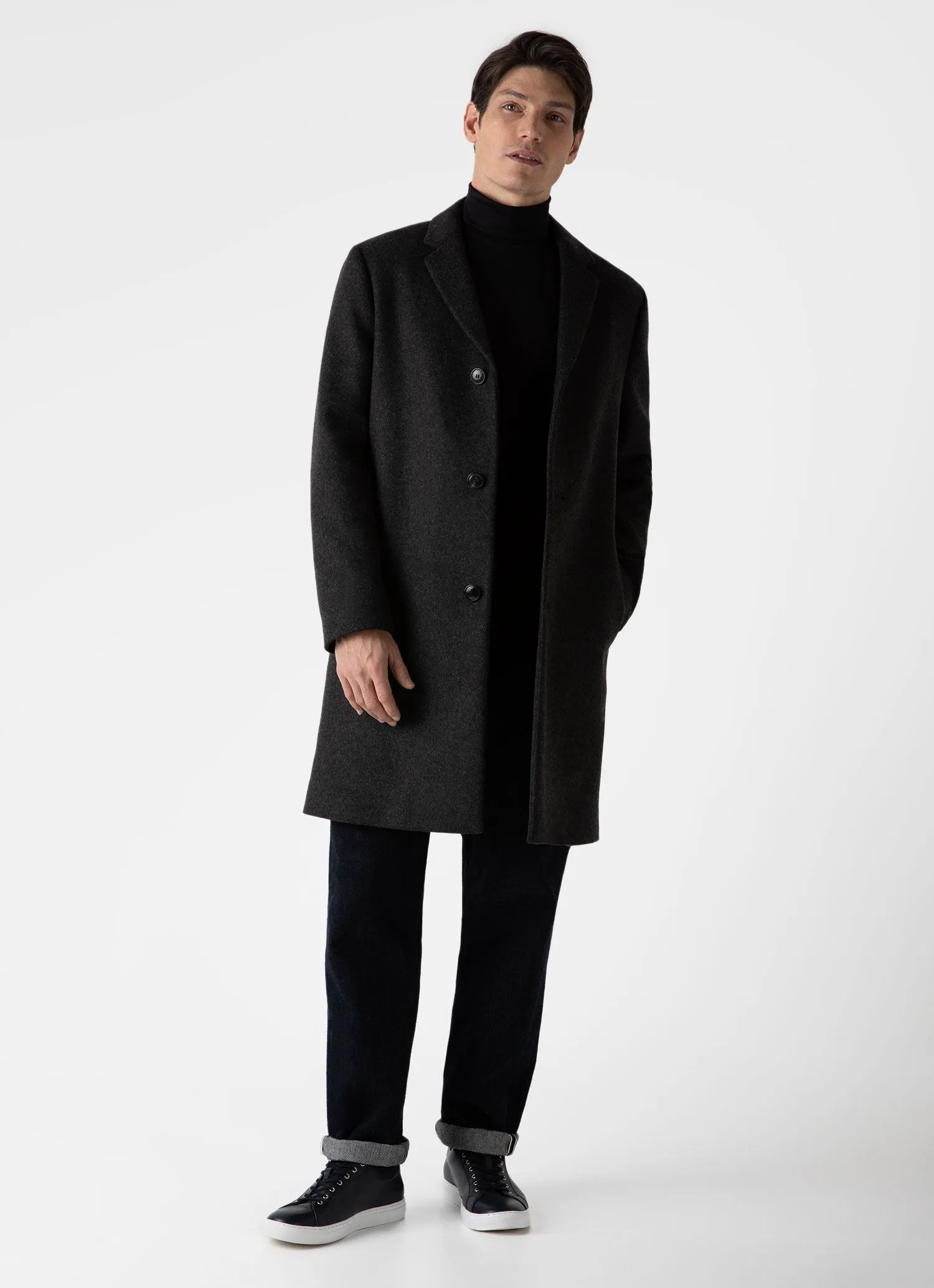 Men's Long Sleeve Roll Neck in Black Sunspel