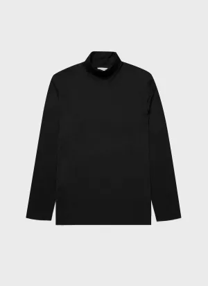 Men's Long Sleeve Roll Neck in Black Sunspel