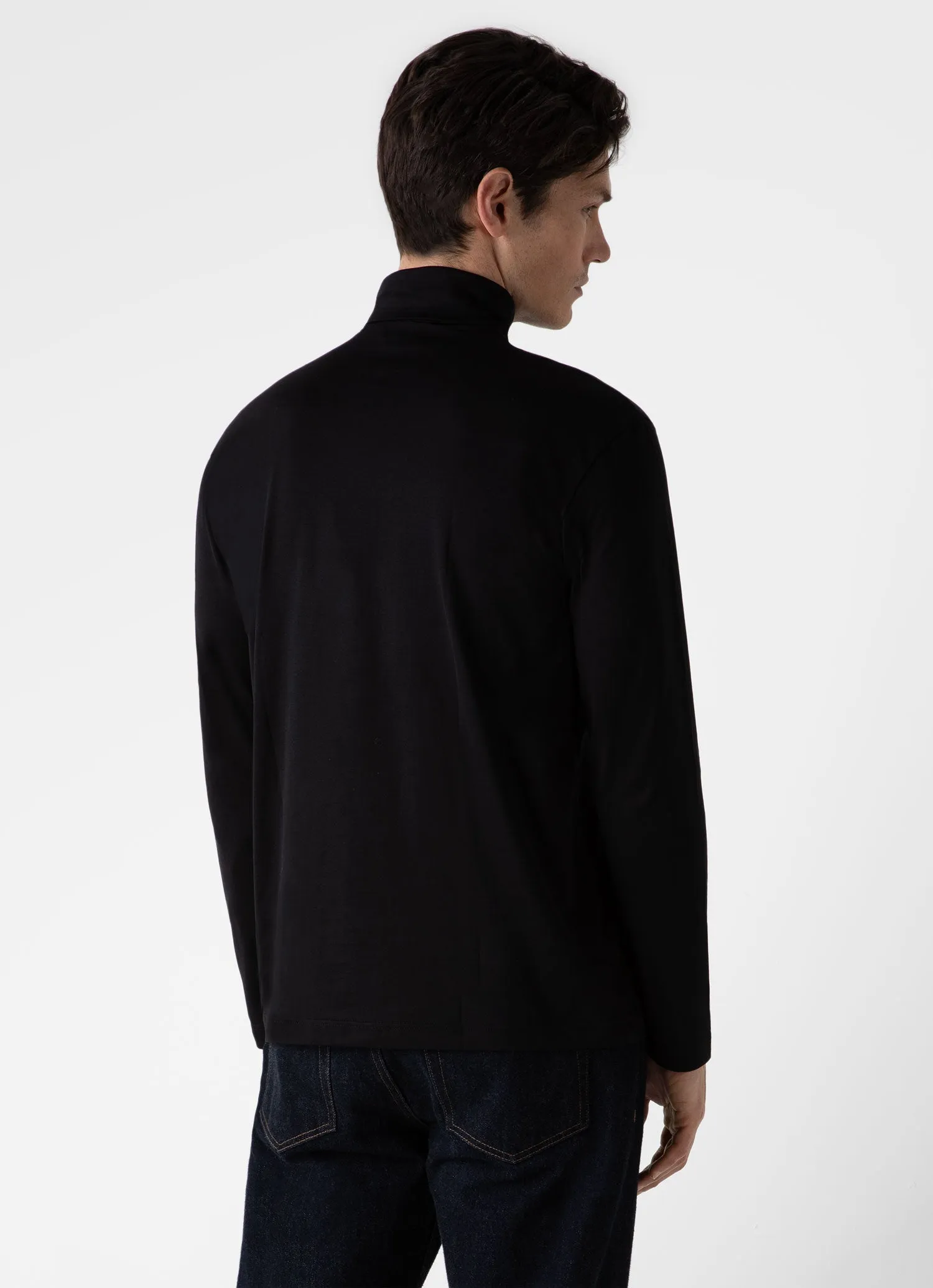 Men's Long Sleeve Roll Neck in Black Sunspel