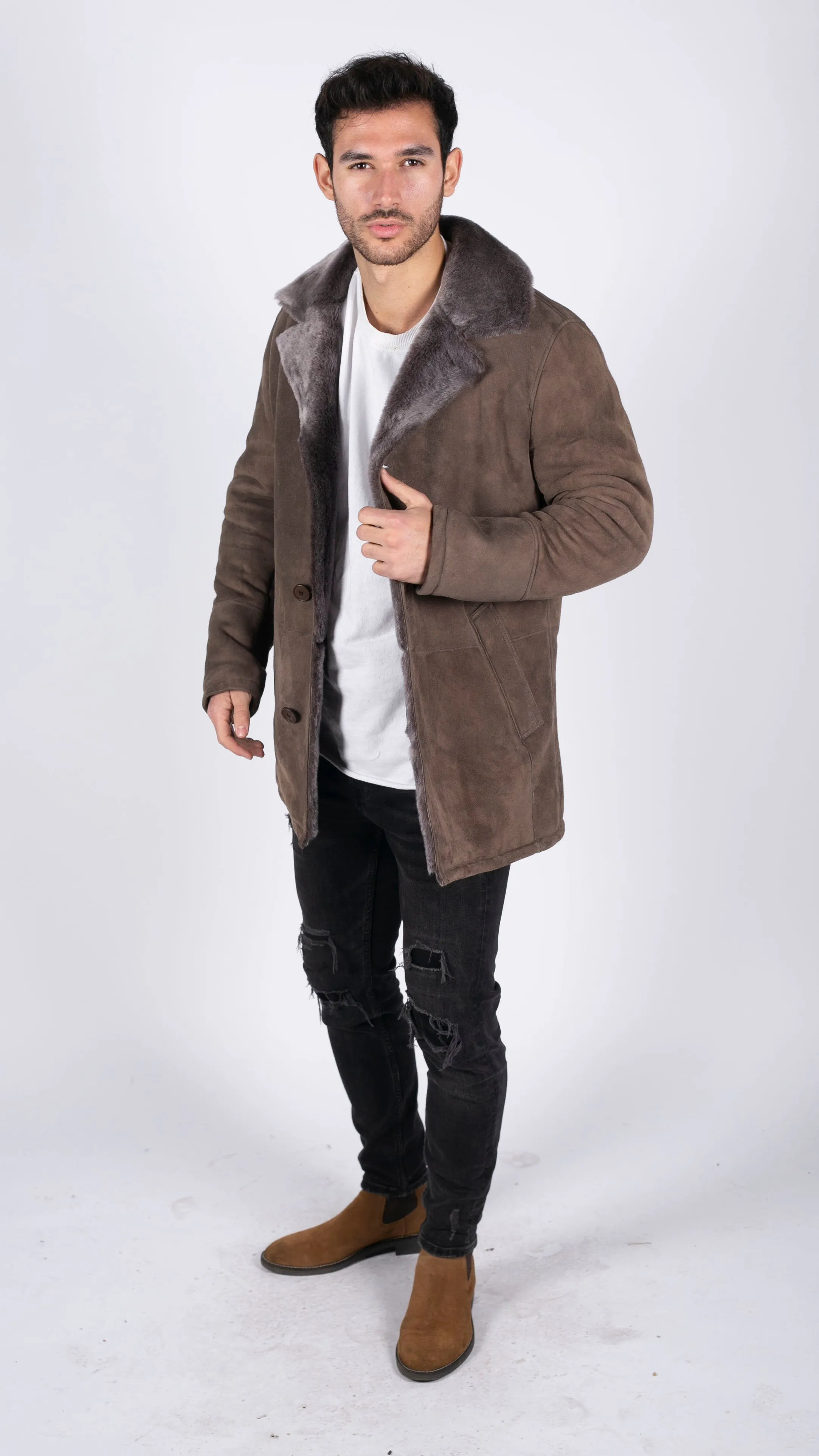 Sheepskin Coat Beige Jacket Button Down
