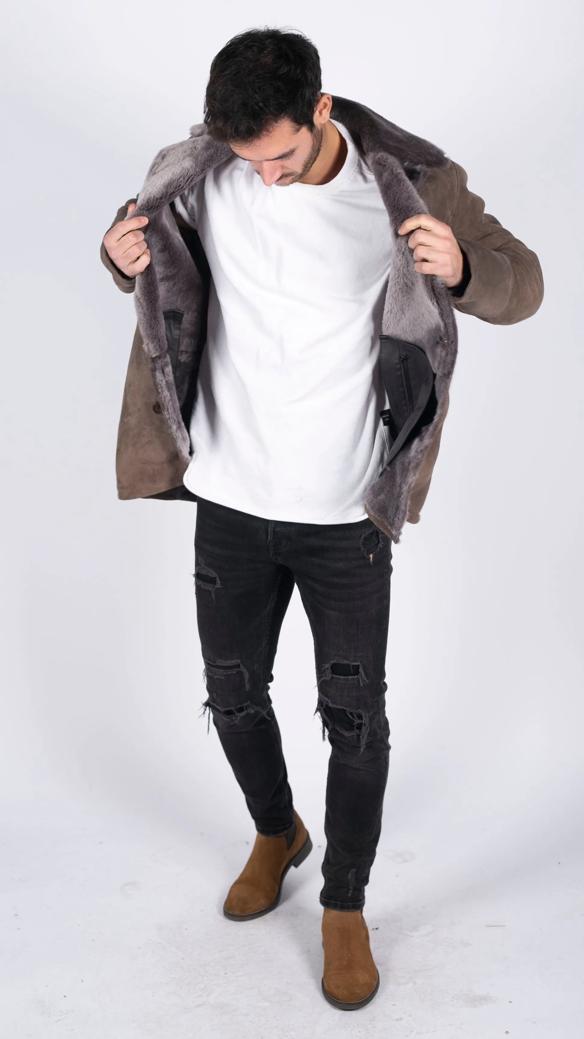 Sheepskin Coat Beige Jacket Button Down