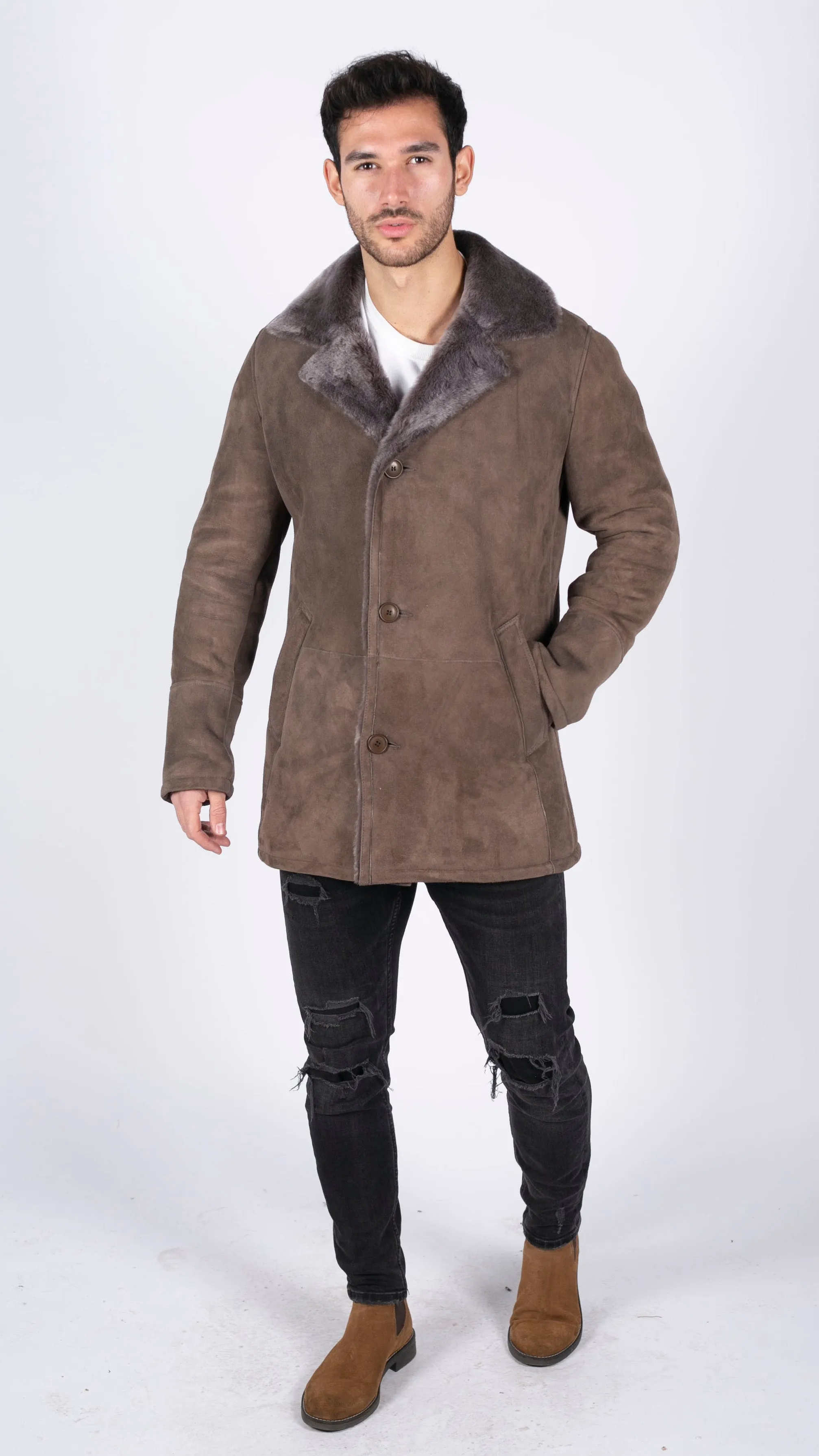 Sheepskin Coat Beige Jacket Button Down