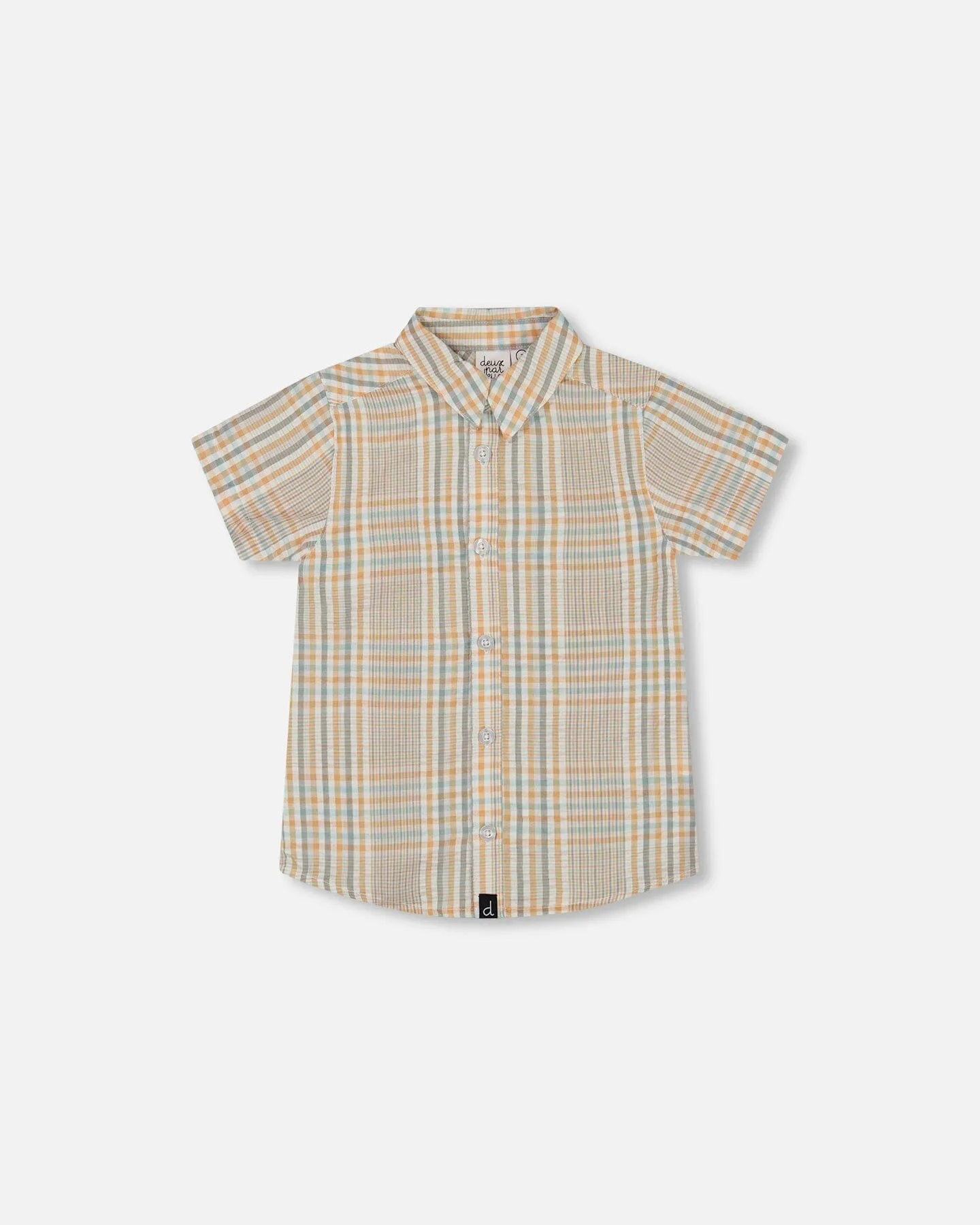 Short Sleeve Button Down Shirt Beige And Sage Plaid