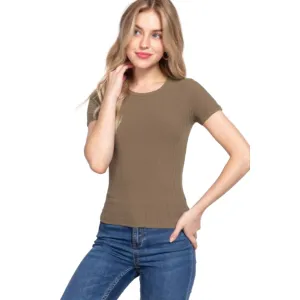Short Slv Crew Neck Variegated Rib Knit Top
