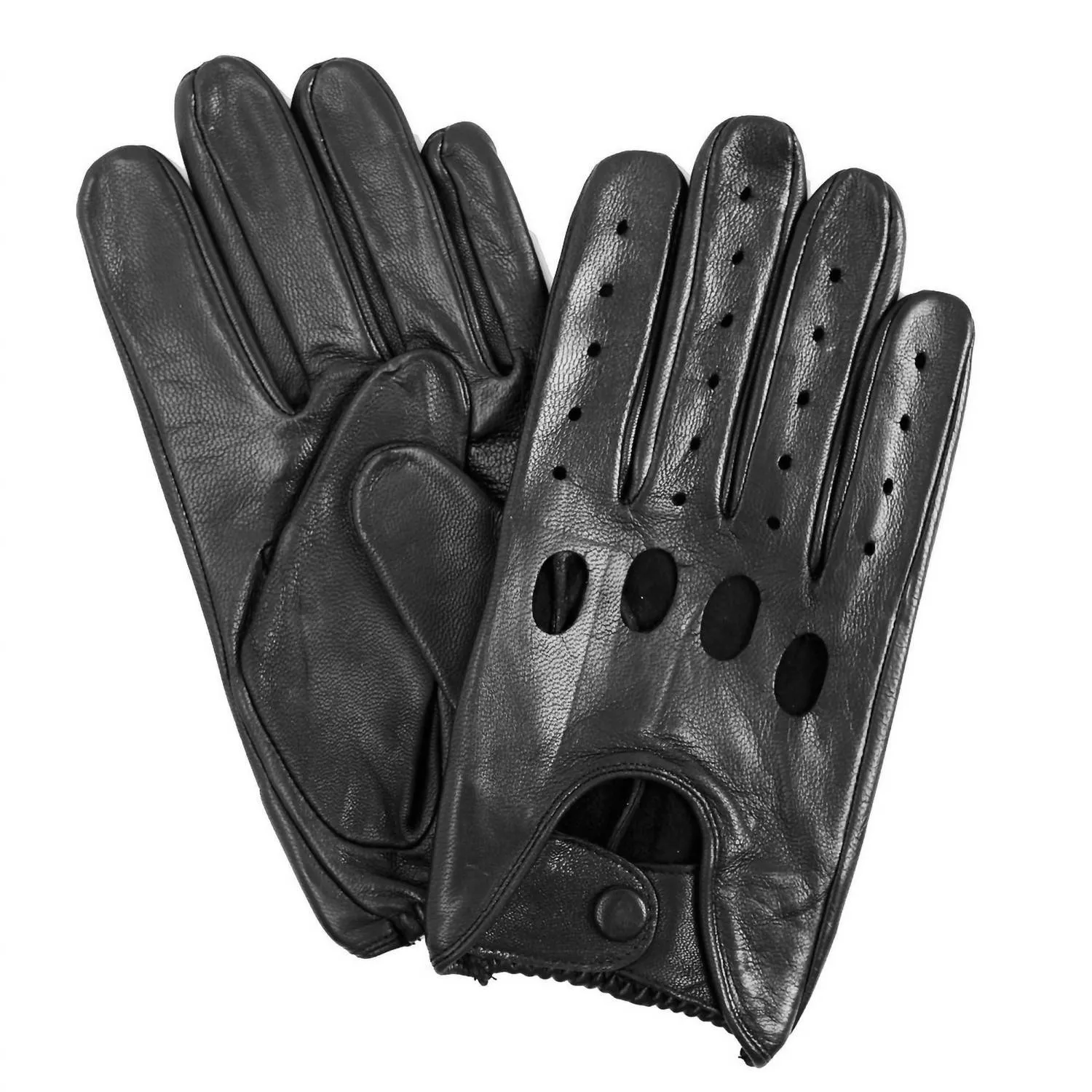 Signature Men's Smooth Leather Driving Gloves In Black
