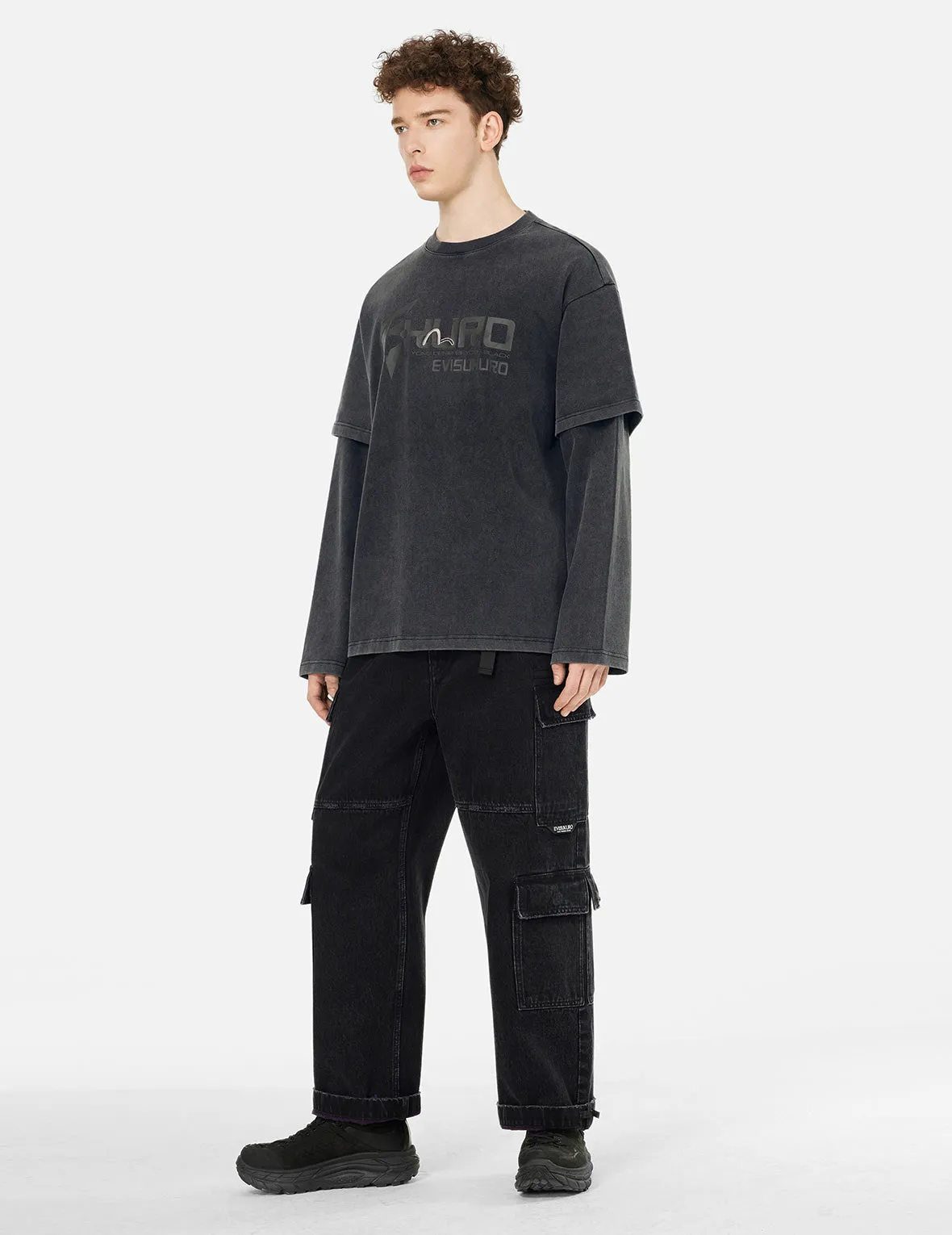 SPRING/ SUMMER COLLECTION 2025 Heavy Washed Regular Fit 2-in-1 Long-Sleeve T-Shirt