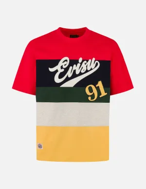 SPRING/ SUMMER COLLECTION 2025 Logo and "91" Appliqué Embroidery Relax Fit Stripe T-Shirt