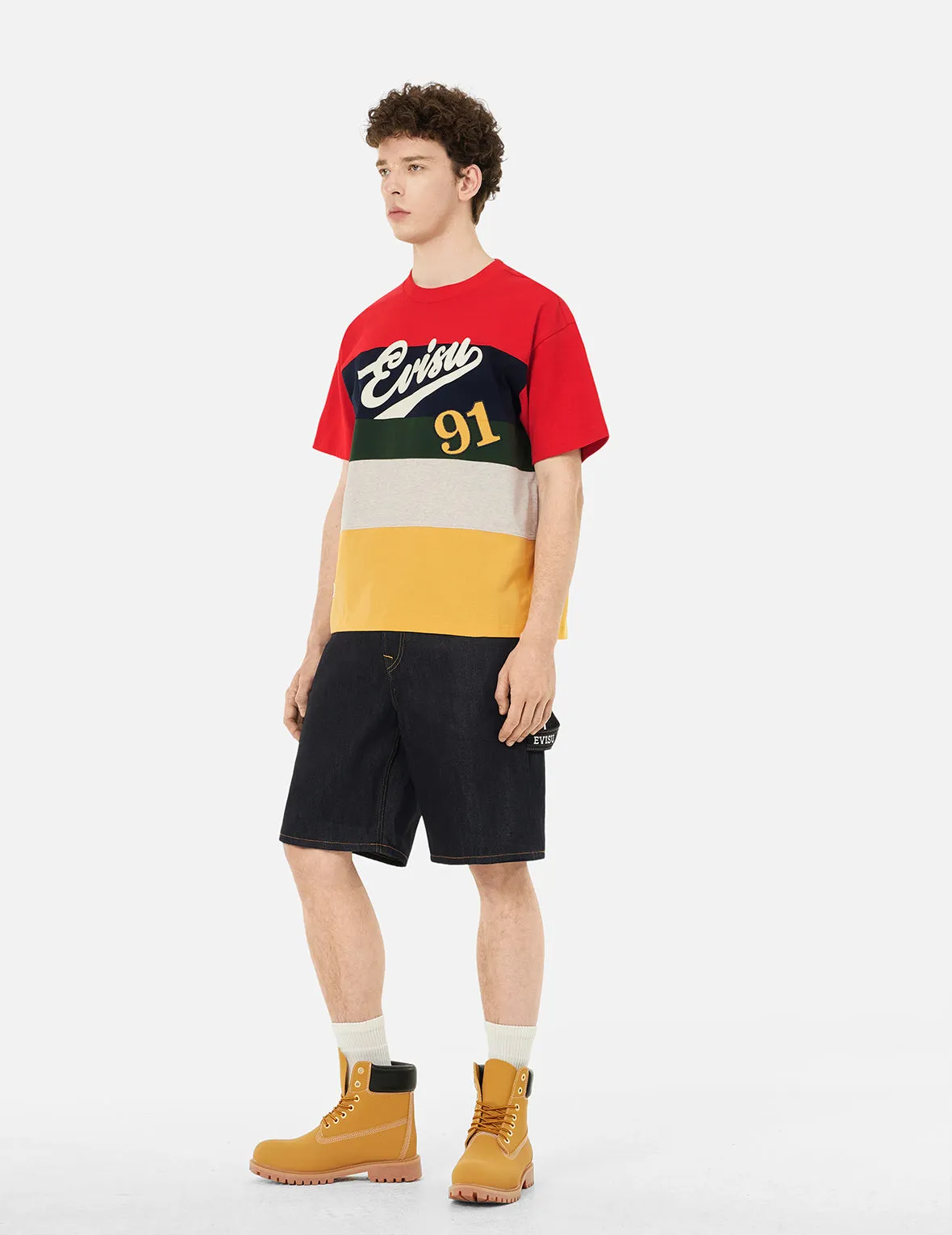 SPRING/ SUMMER COLLECTION 2025 Logo and "91" Appliqué Embroidery Relax Fit Stripe T-Shirt