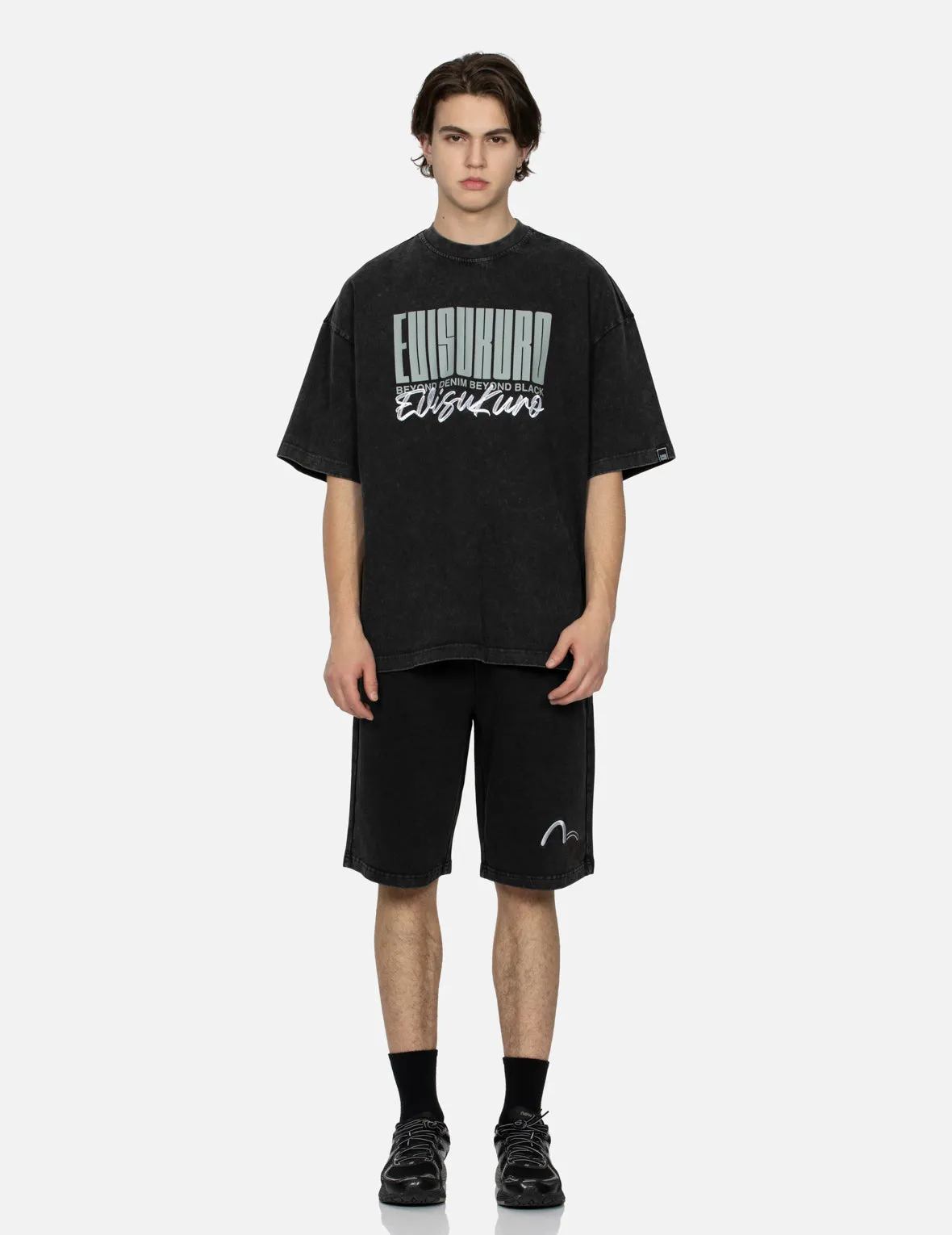SPRING/ SUMMER COLLECTION 2025 Logo and Slogan Print Oversized Pigment Dye T-Shirt
