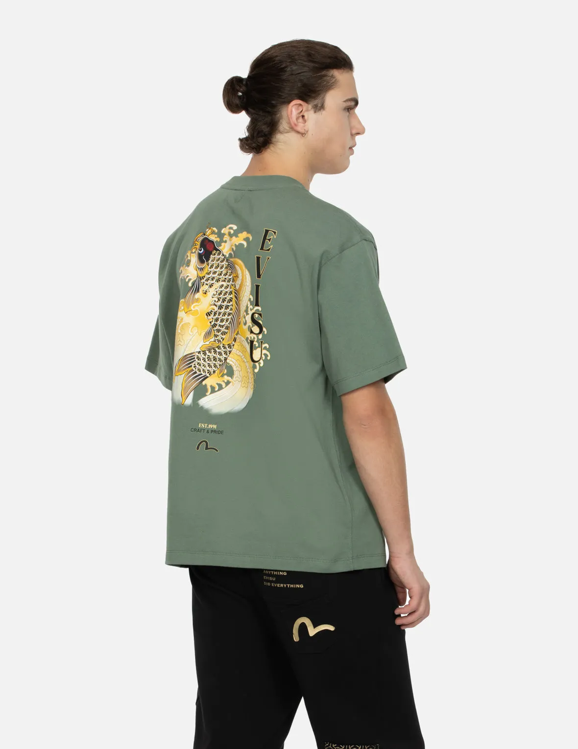 SPRING/ SUMMER COLLECTION 2025 Seagull Embroidery and Carp Print Relax Fit T-shirt
