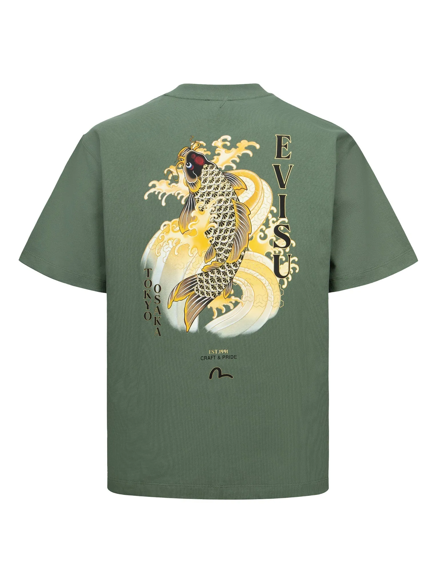 SPRING/ SUMMER COLLECTION 2025 Seagull Embroidery and Carp Print Relax Fit T-shirt