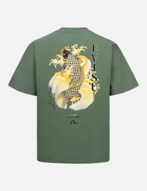 SPRING/ SUMMER COLLECTION 2025 Seagull Embroidery and Carp Print Relax Fit T-shirt