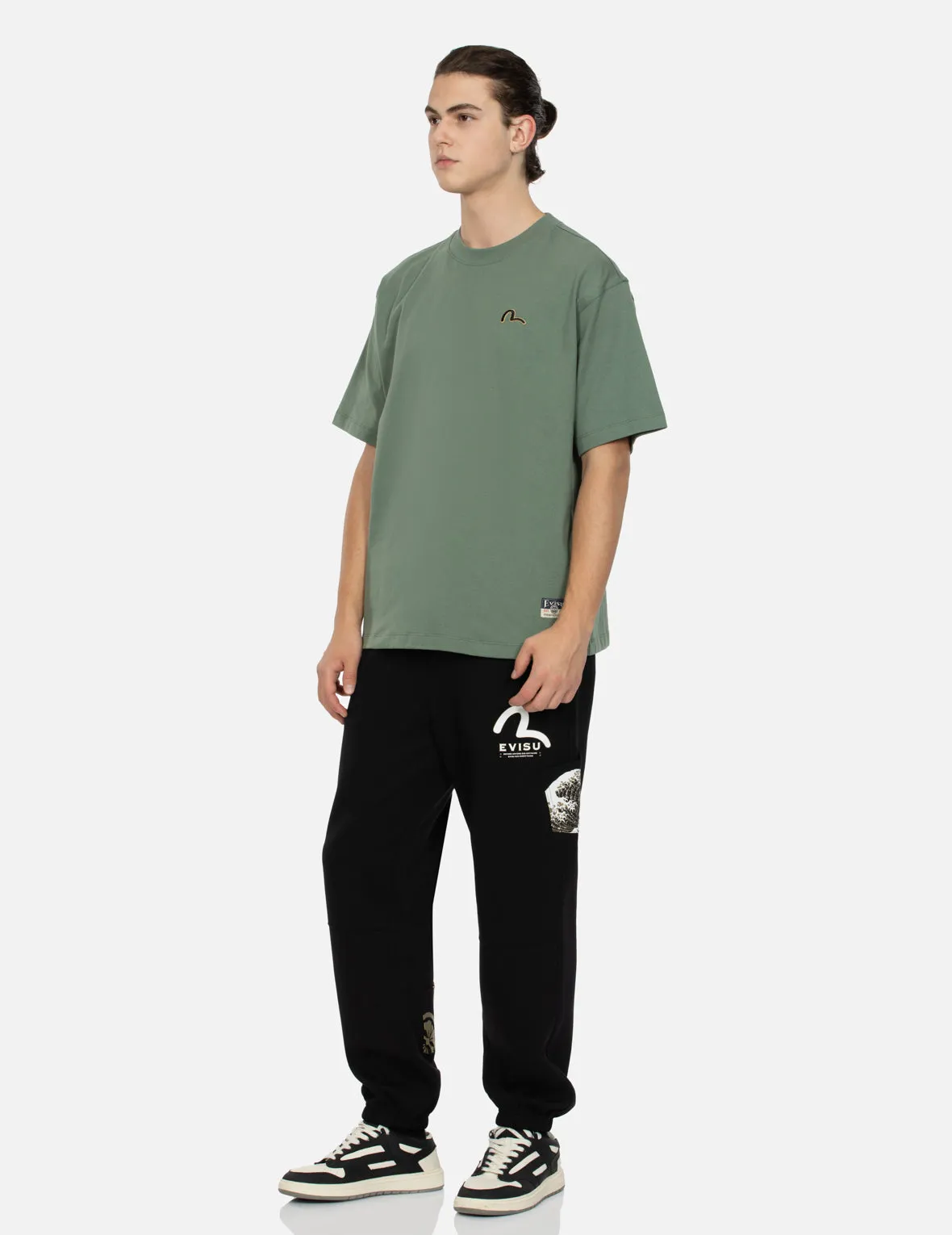 SPRING/ SUMMER COLLECTION 2025 Seagull Embroidery and Carp Print Relax Fit T-shirt