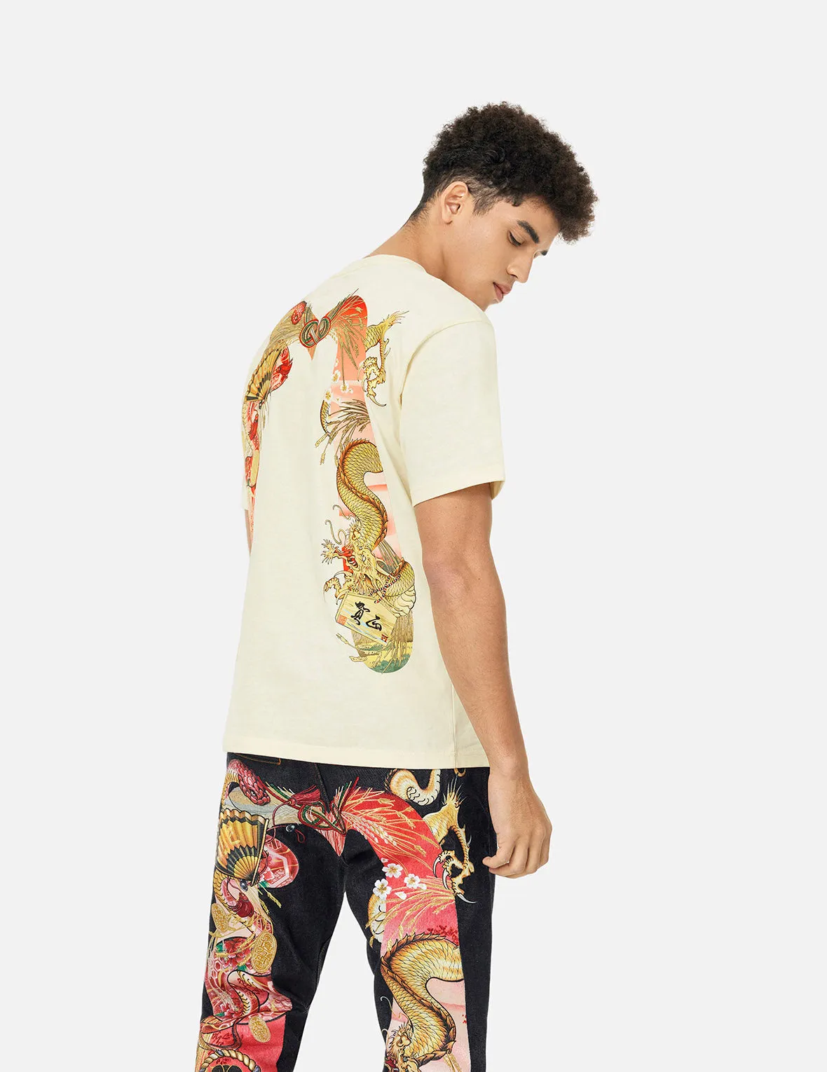 SPRING/ SUMMER COLLECTION 2025 Soaring Snake Daicock Print Relax Fit T-shirt - Cream