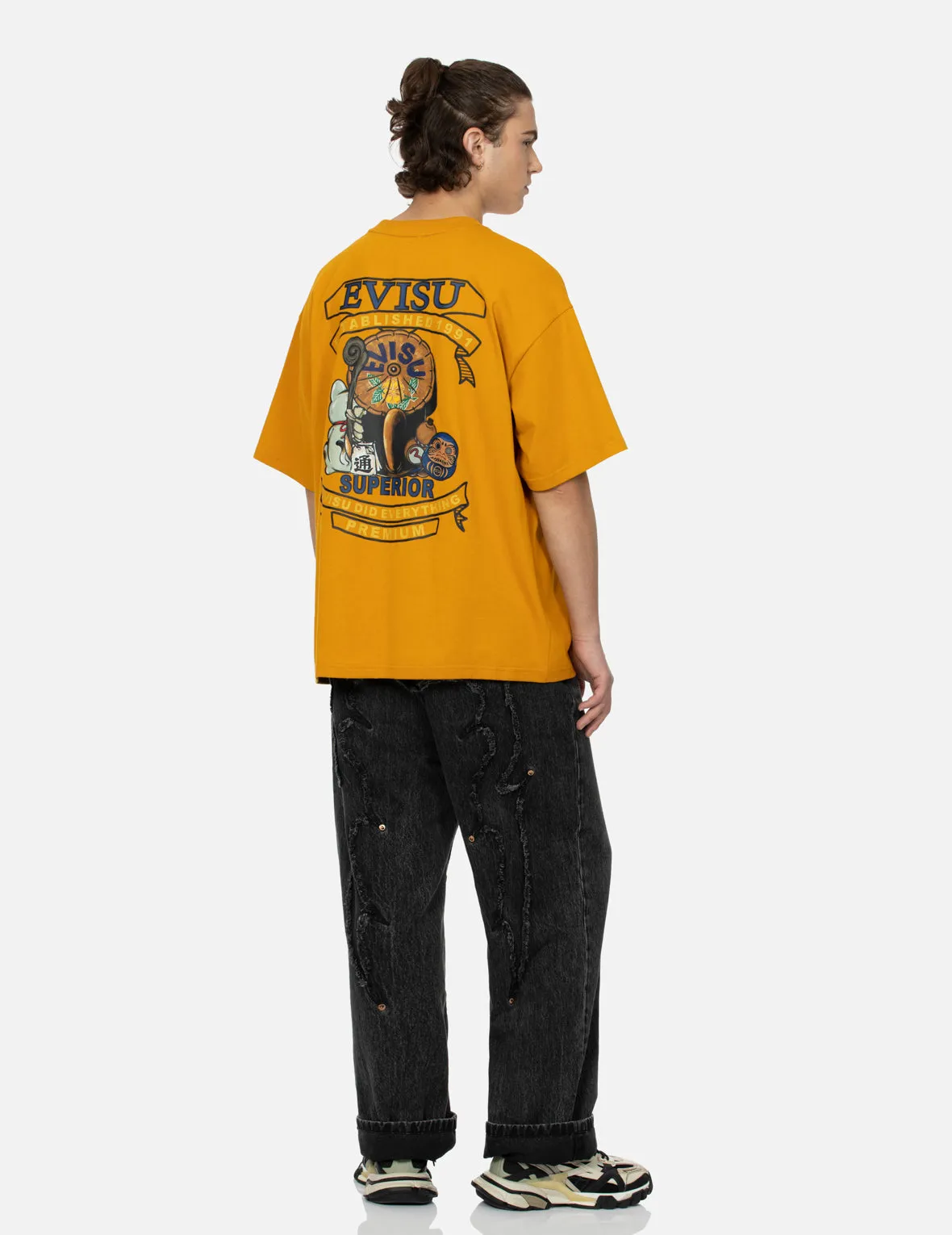 SPRING/ SUMMER COLLECTION 2025 Tanuki and Fortune Cat Print Loose Fit T-Shirt