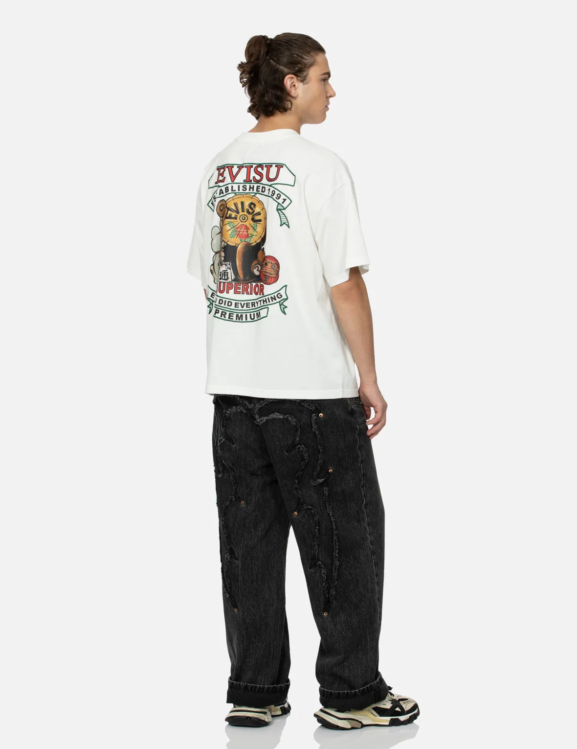 SPRING/ SUMMER COLLECTION 2025 Tanuki and Fortune Cat Print Loose Fit T-Shirt