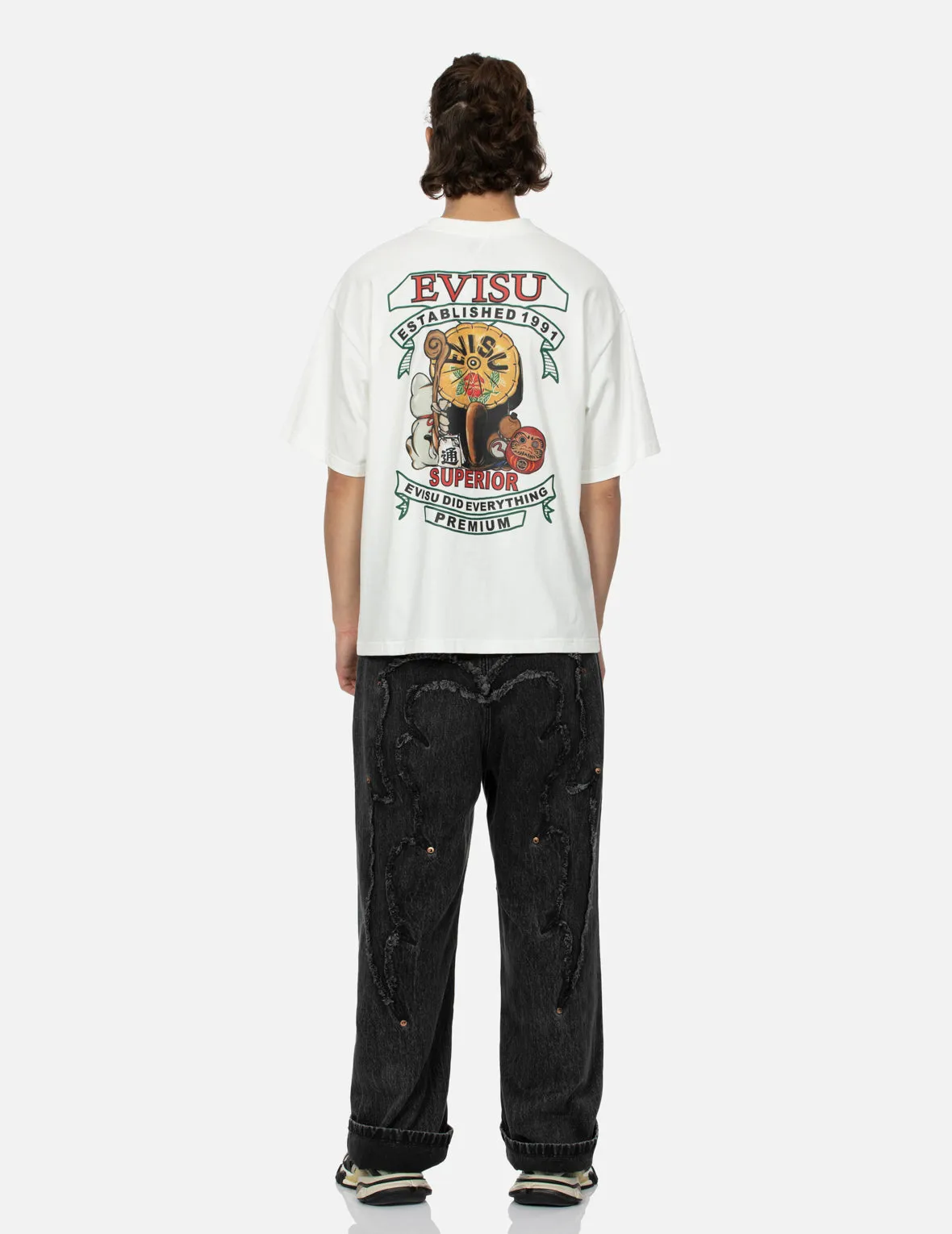SPRING/ SUMMER COLLECTION 2025 Tanuki and Fortune Cat Print Loose Fit T-Shirt