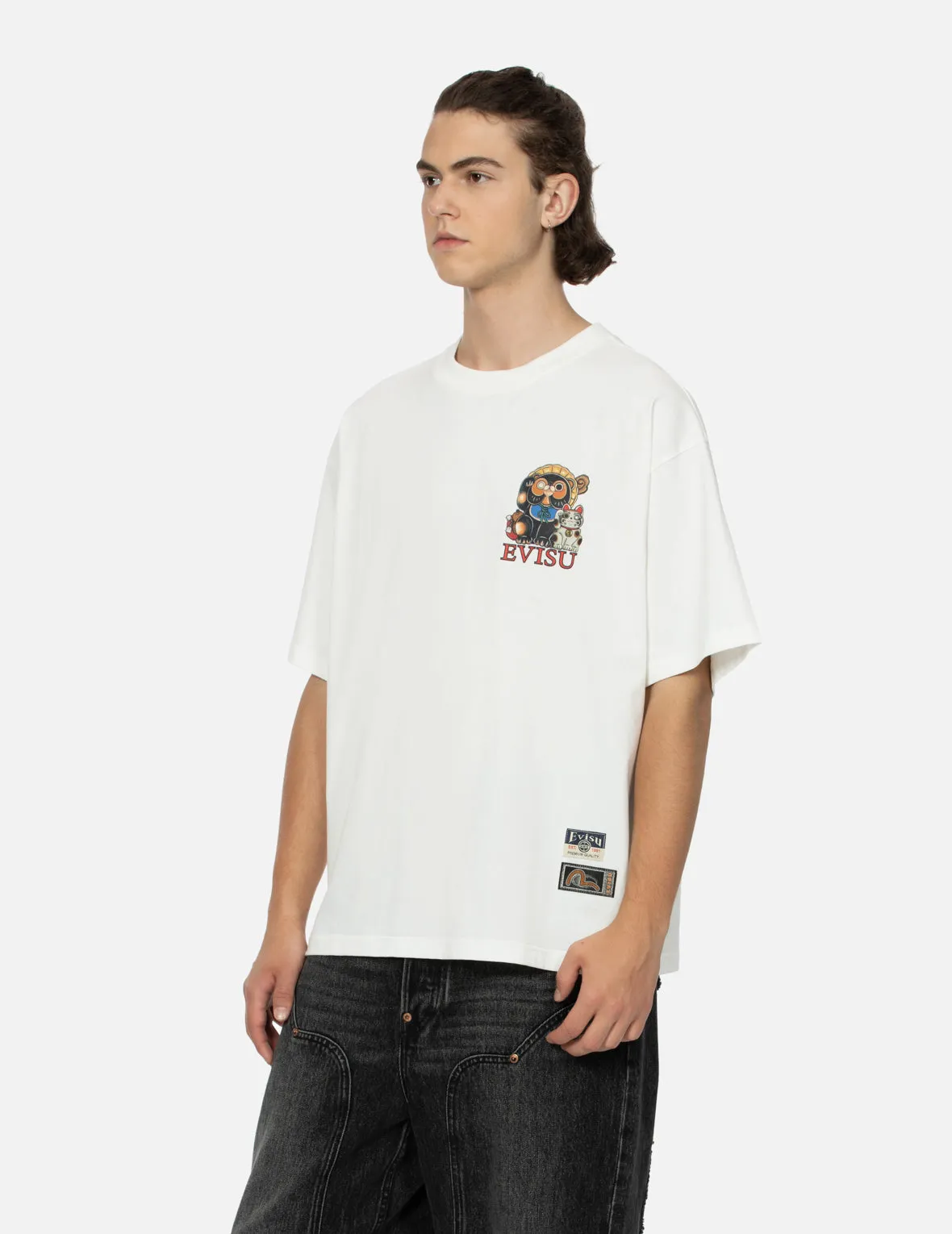 SPRING/ SUMMER COLLECTION 2025 Tanuki and Fortune Cat Print Loose Fit T-Shirt