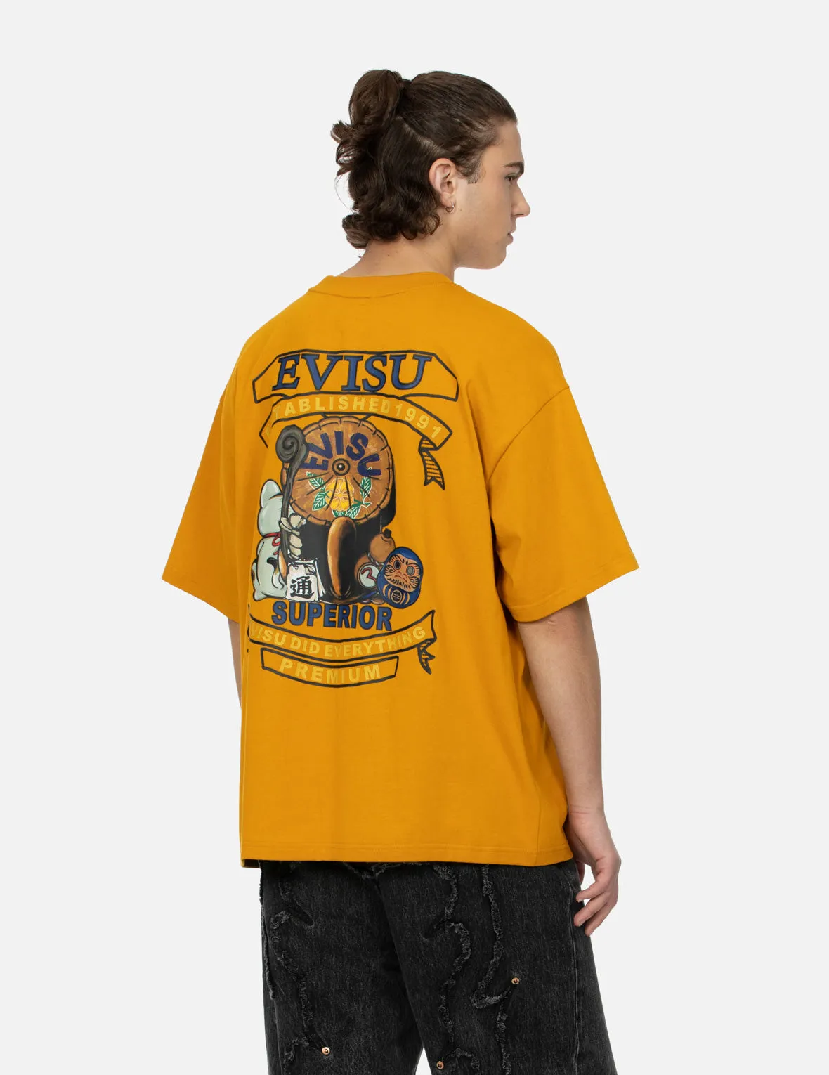 SPRING/ SUMMER COLLECTION 2025 Tanuki and Fortune Cat Print Loose Fit T-Shirt