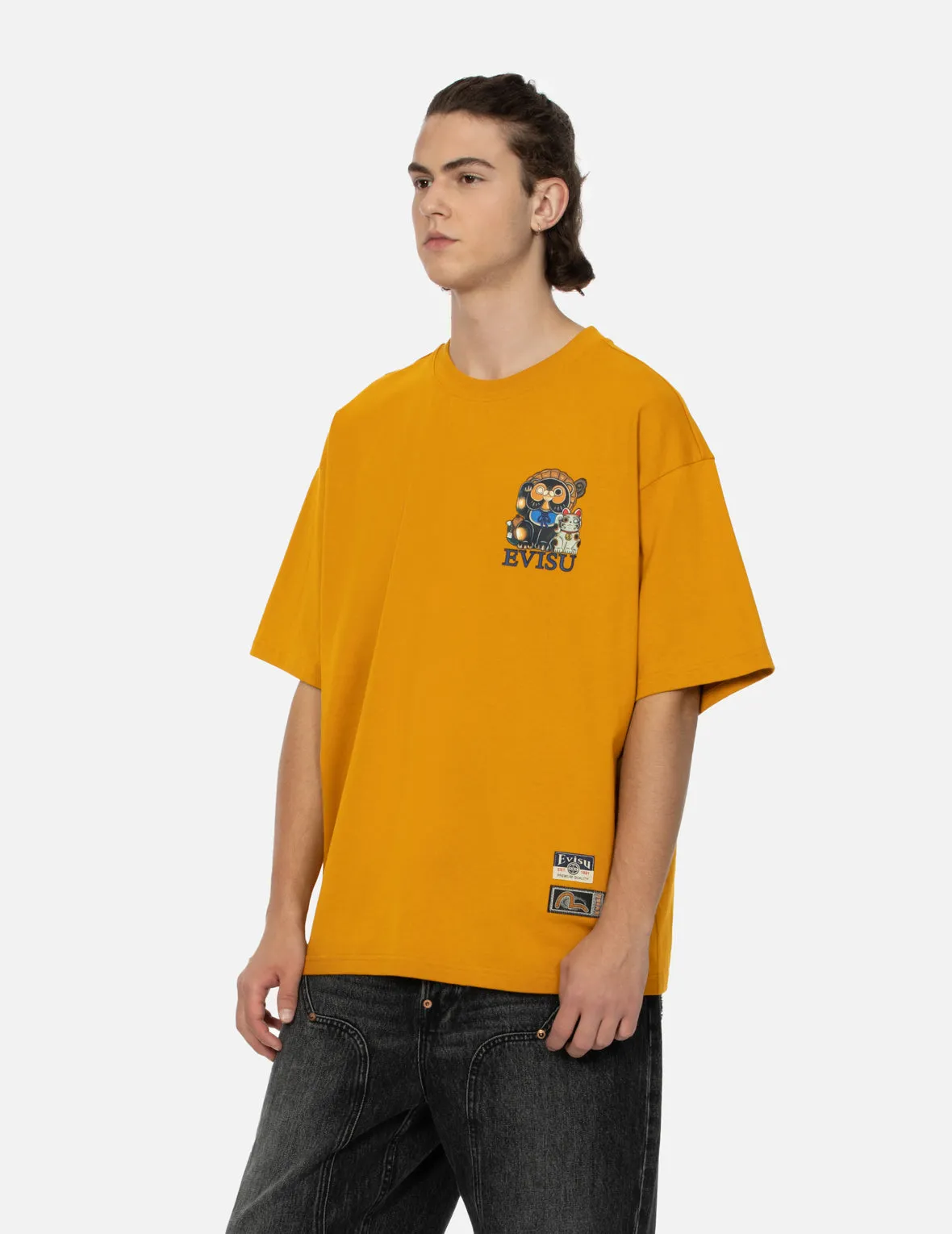 SPRING/ SUMMER COLLECTION 2025 Tanuki and Fortune Cat Print Loose Fit T-Shirt