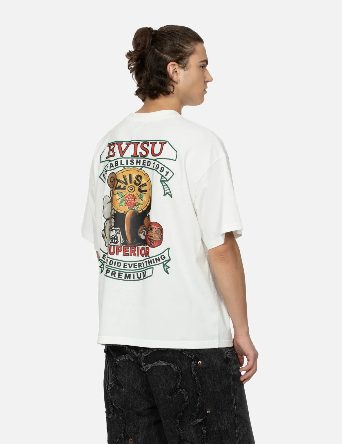 SPRING/ SUMMER COLLECTION 2025 Tanuki and Fortune Cat Print Loose Fit T-Shirt