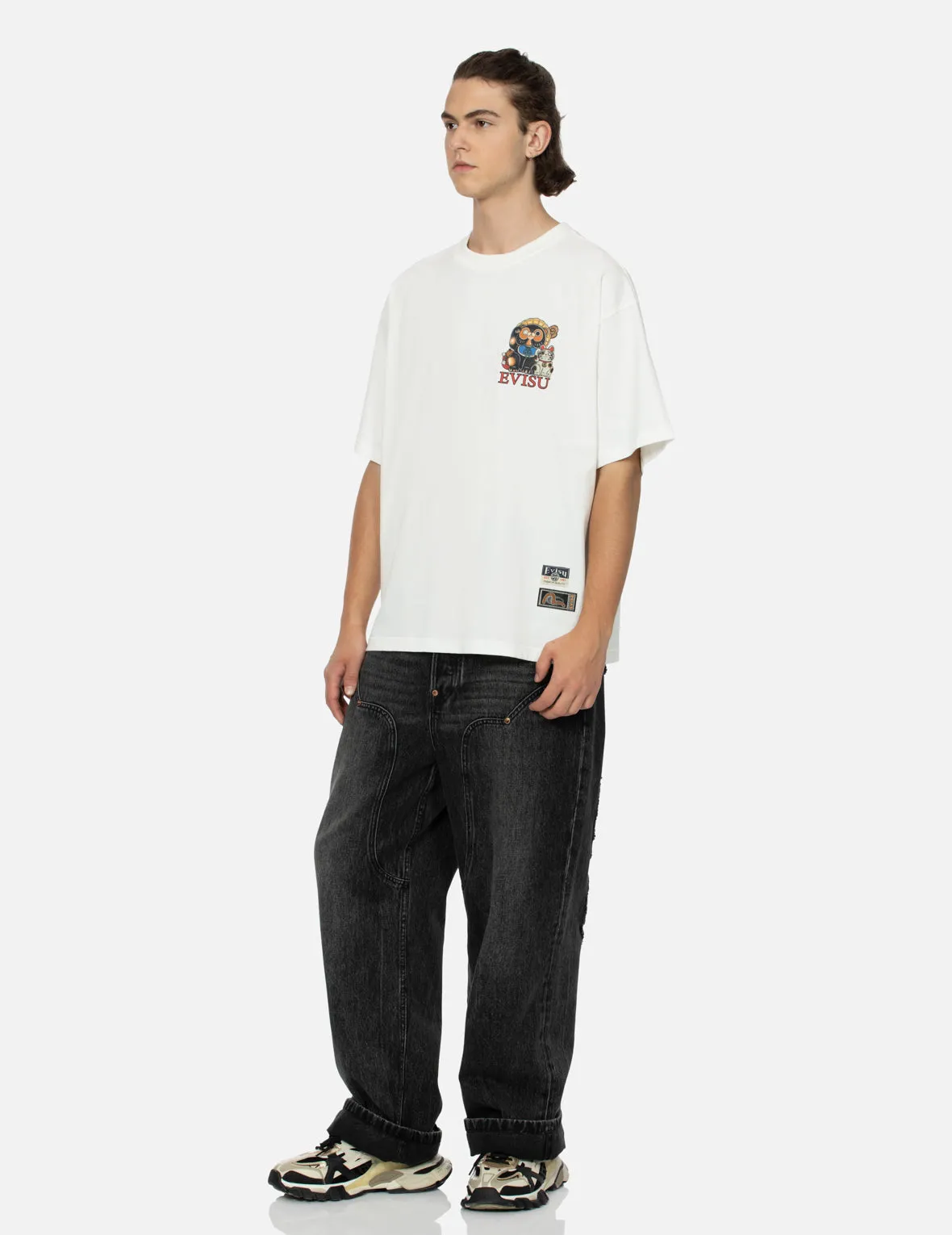 SPRING/ SUMMER COLLECTION 2025 Tanuki and Fortune Cat Print Loose Fit T-Shirt