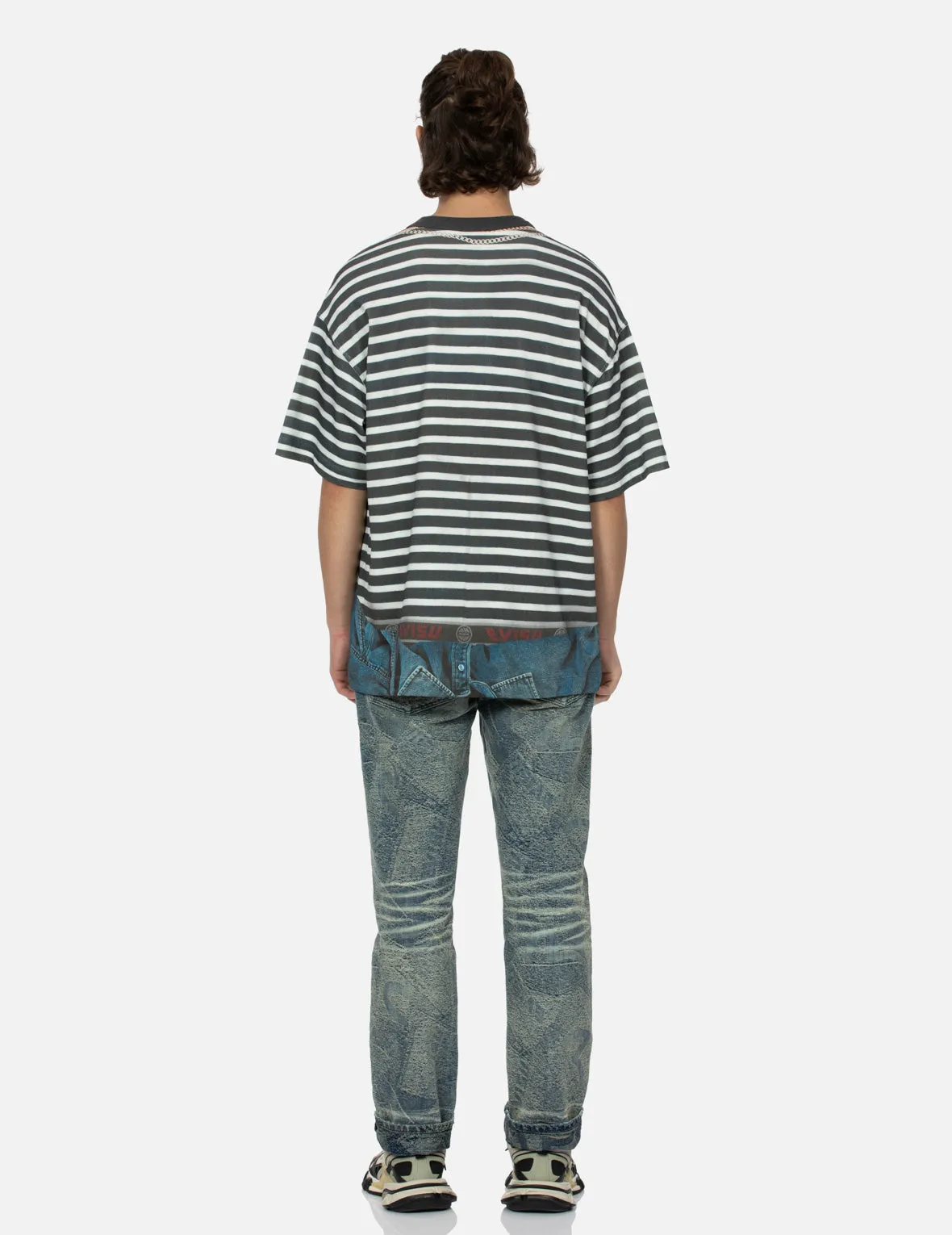 SPRING/ SUMMER COLLECTION 2025 Trompe-l'oeil and Seagull Print Loose Fit Stripe T-Shirt