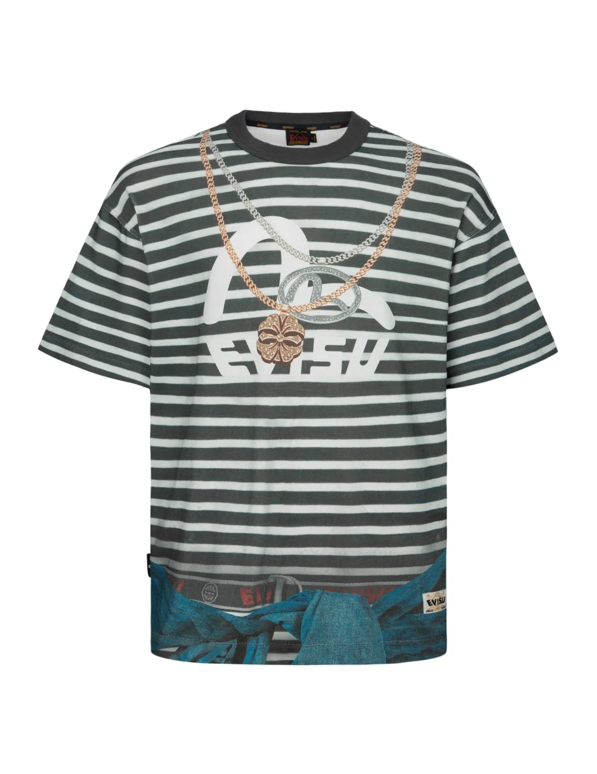 SPRING/ SUMMER COLLECTION 2025 Trompe-l'oeil and Seagull Print Loose Fit Stripe T-Shirt