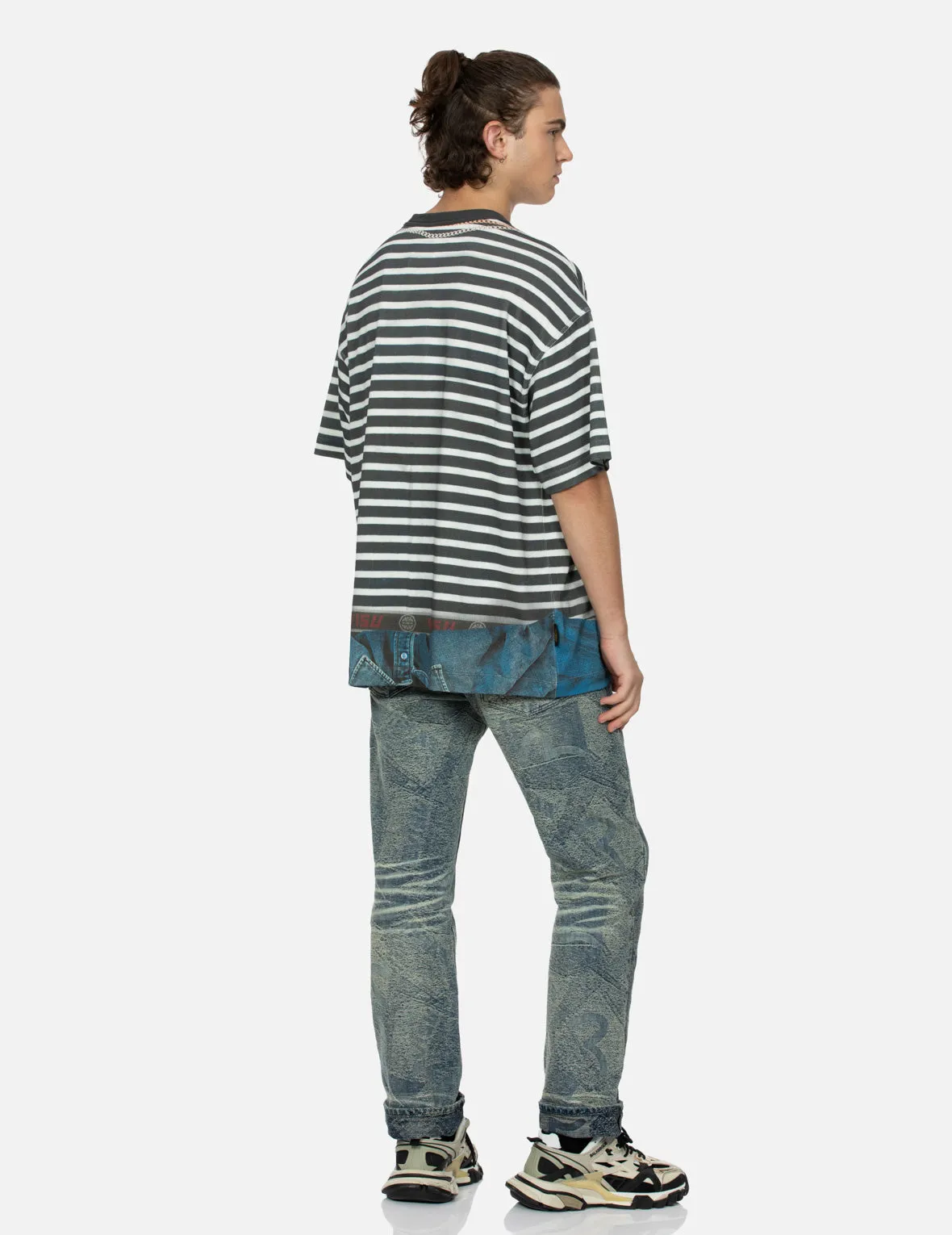 SPRING/ SUMMER COLLECTION 2025 Trompe-l'oeil and Seagull Print Loose Fit Stripe T-Shirt