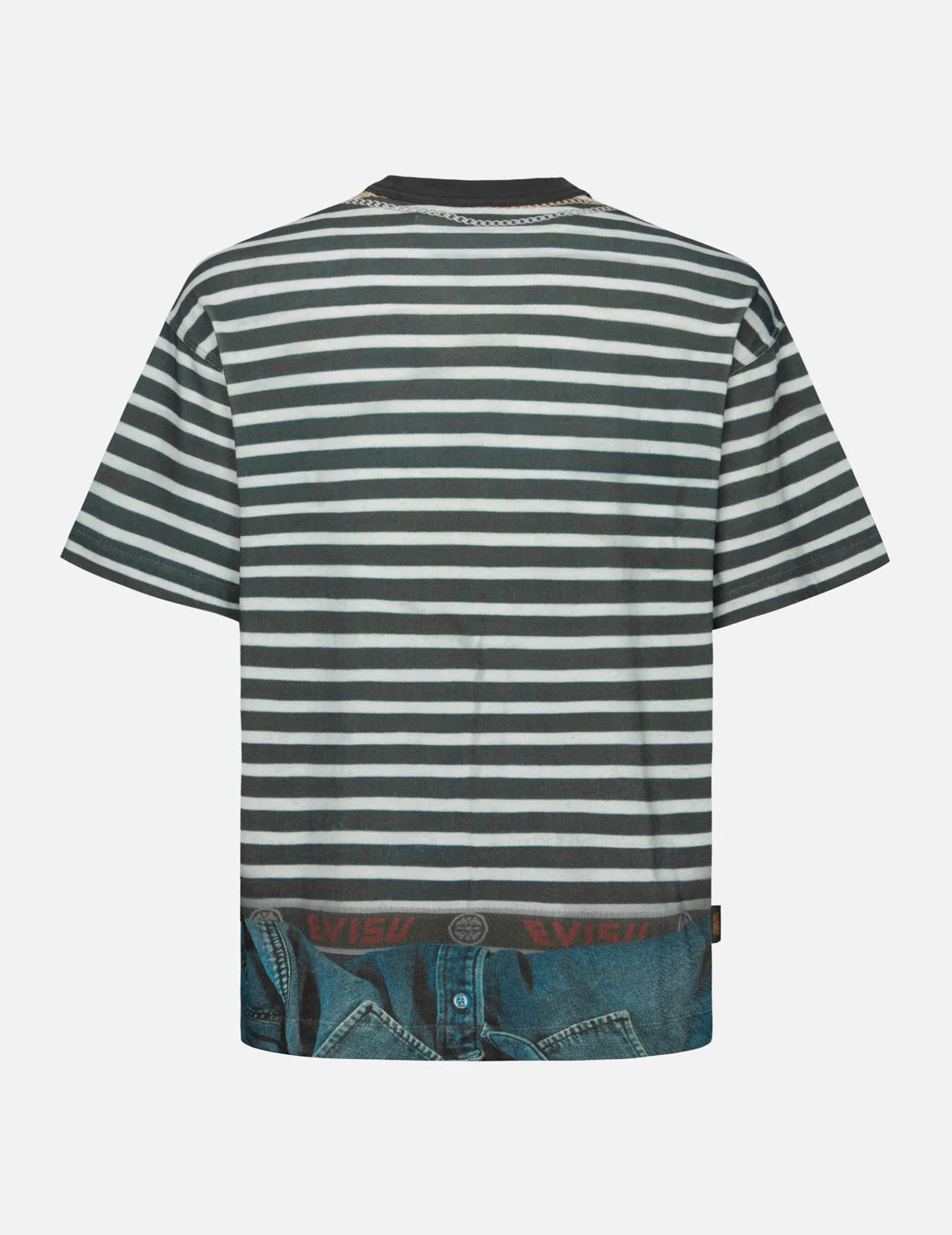 SPRING/ SUMMER COLLECTION 2025 Trompe-l'oeil and Seagull Print Loose Fit Stripe T-Shirt