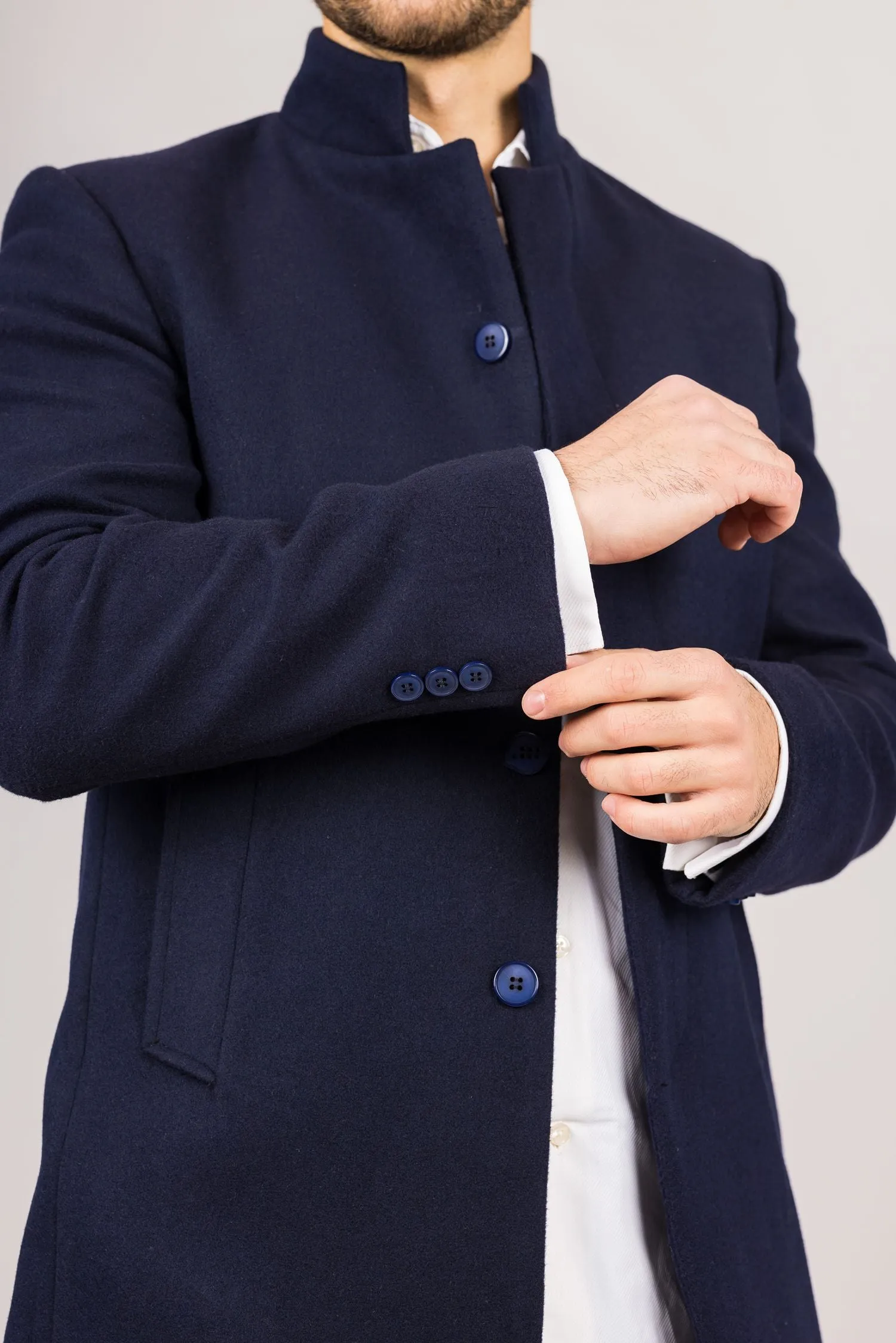 Stand Collar Wool Blend Overcoat Classic Trench Coat Winter Jacket