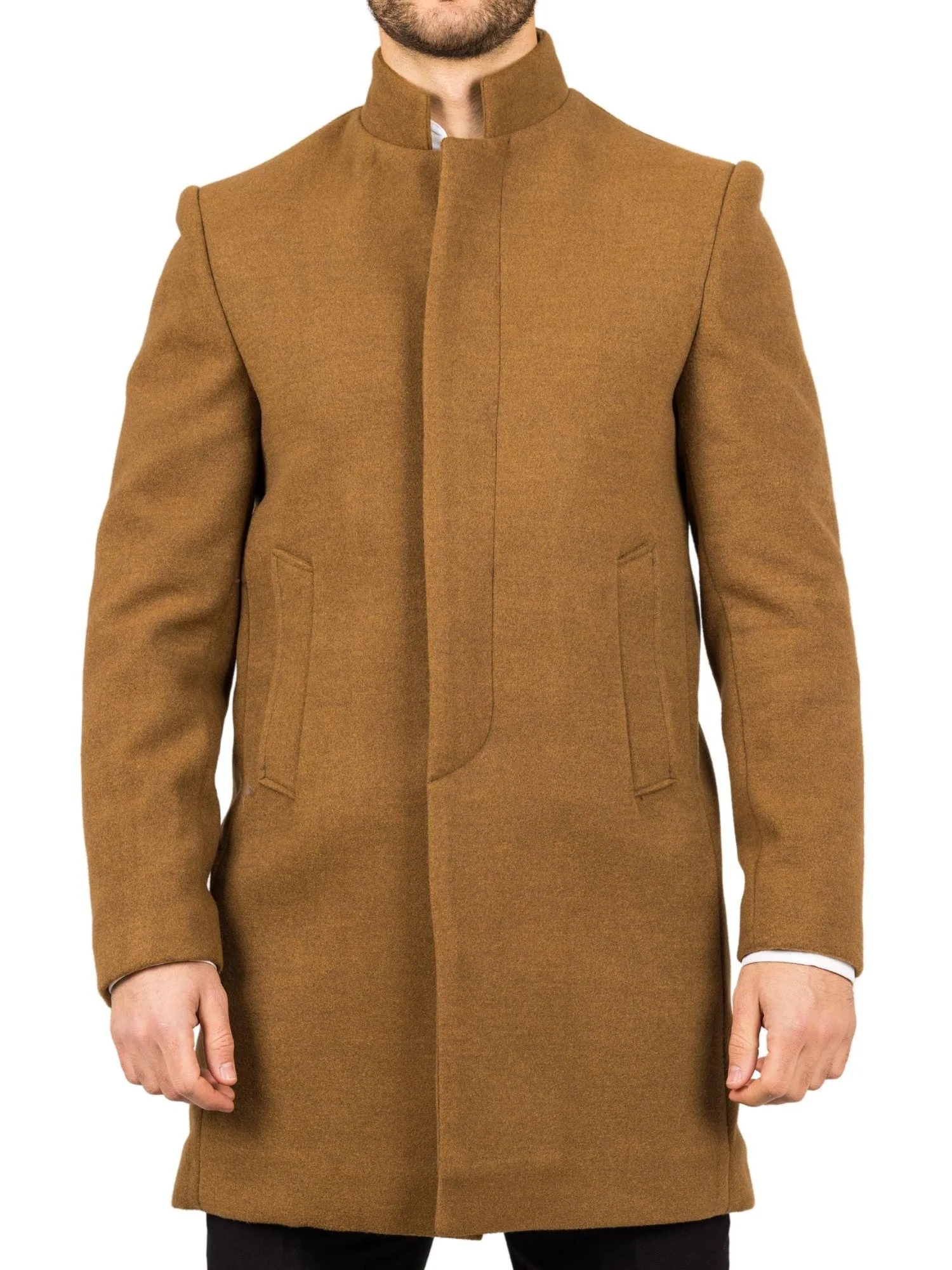 Stand Collar Wool Blend Overcoat Classic Trench Coat Winter Jacket