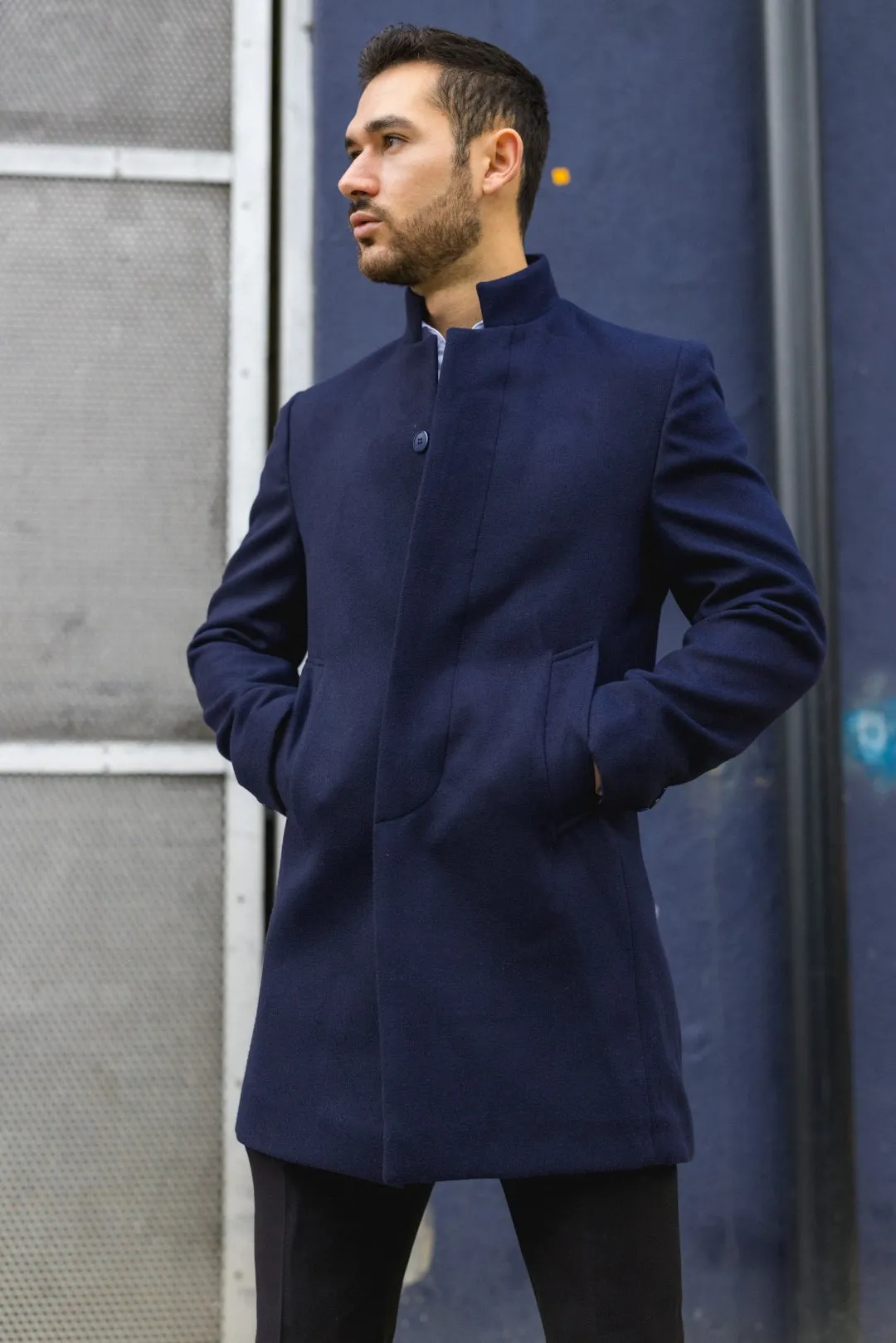 Stand Collar Wool Blend Overcoat Classic Trench Coat Winter Jacket