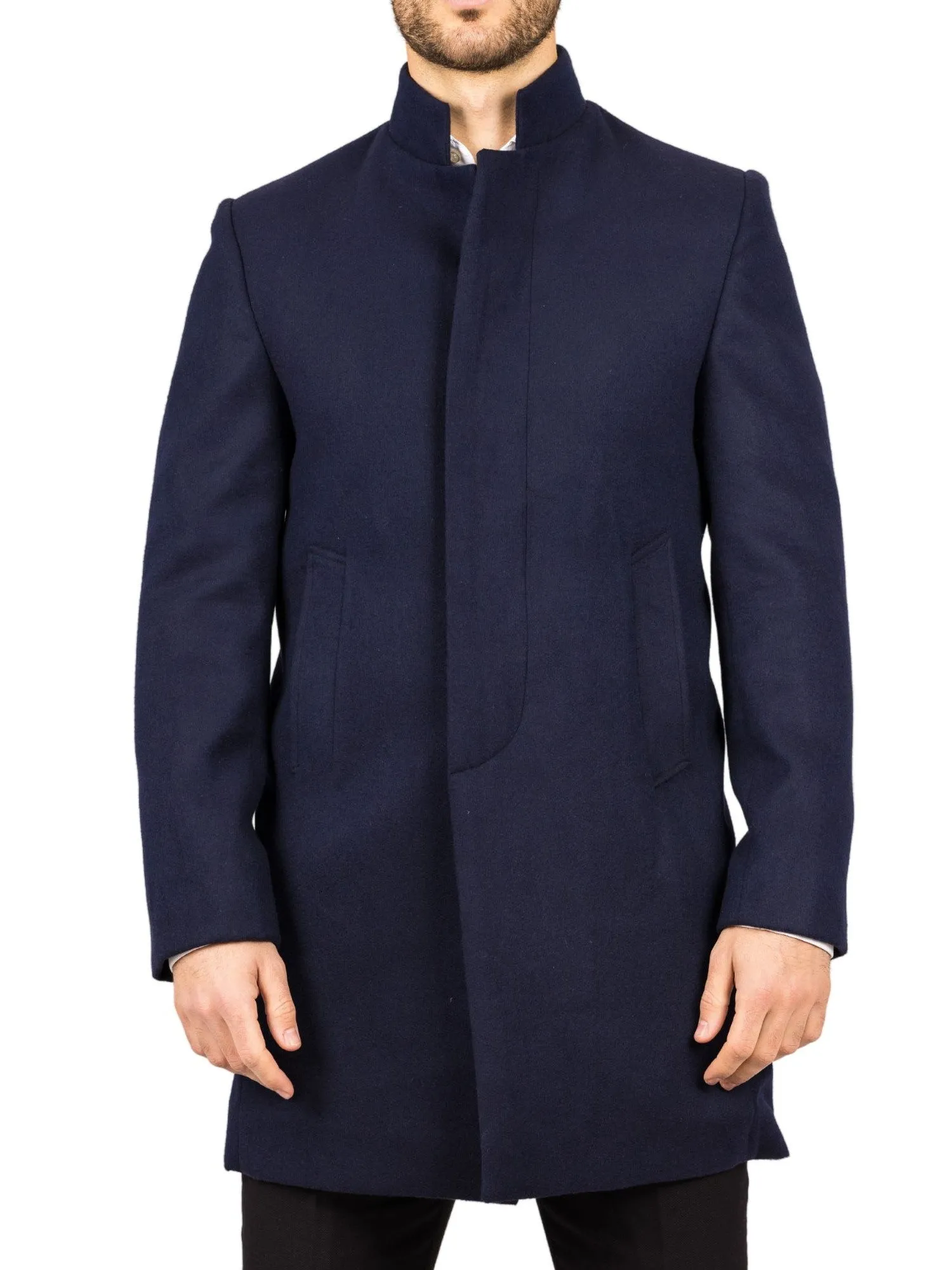 Stand Collar Wool Blend Overcoat Classic Trench Coat Winter Jacket