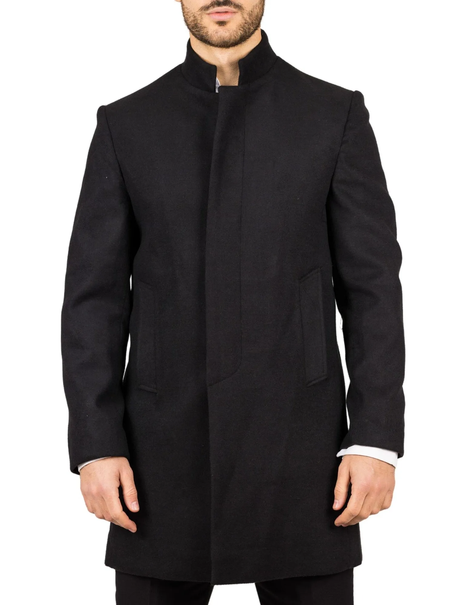 Stand Collar Wool Blend Overcoat Classic Trench Coat Winter Jacket