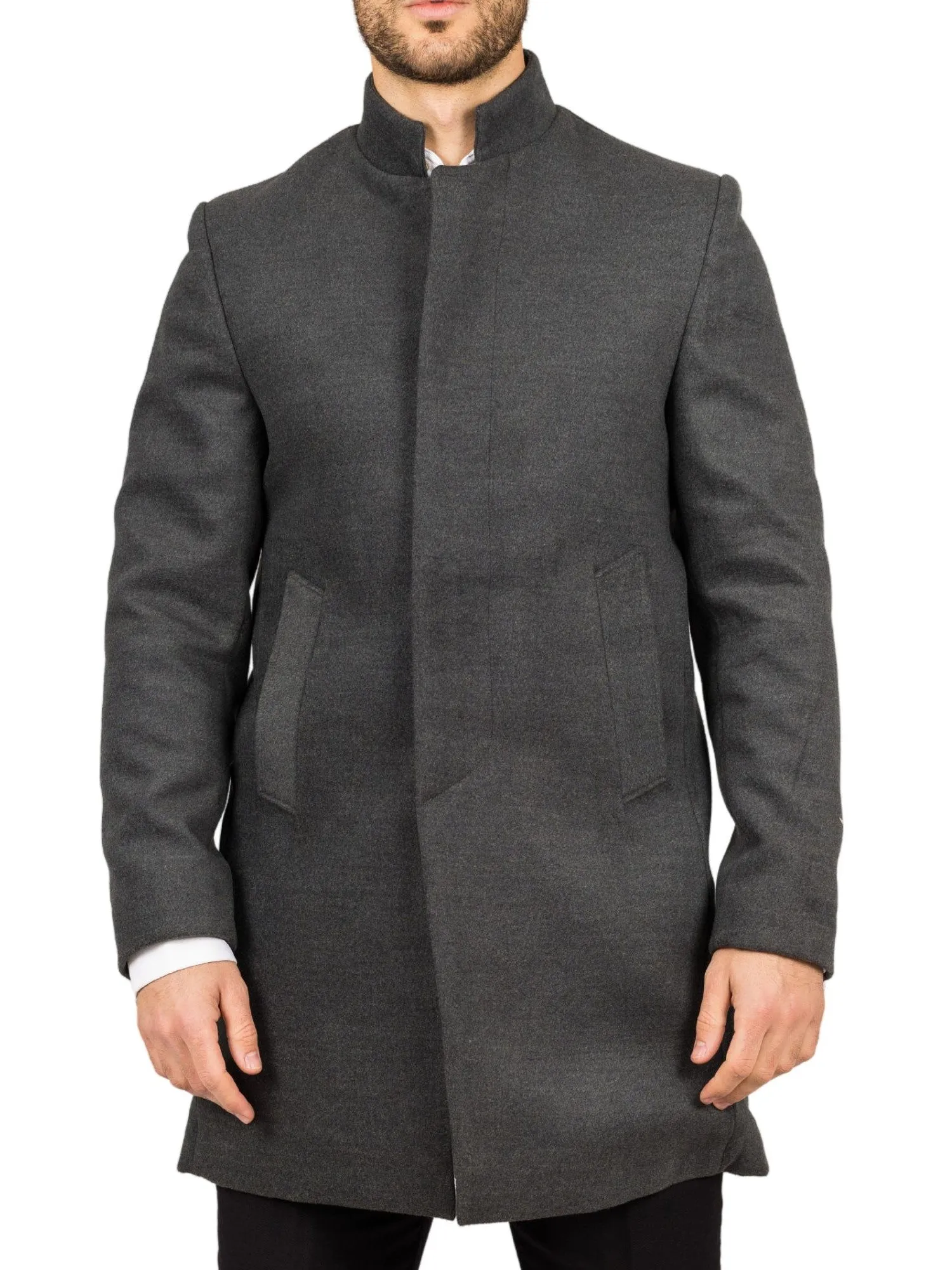 Stand Collar Wool Blend Overcoat Classic Trench Coat Winter Jacket